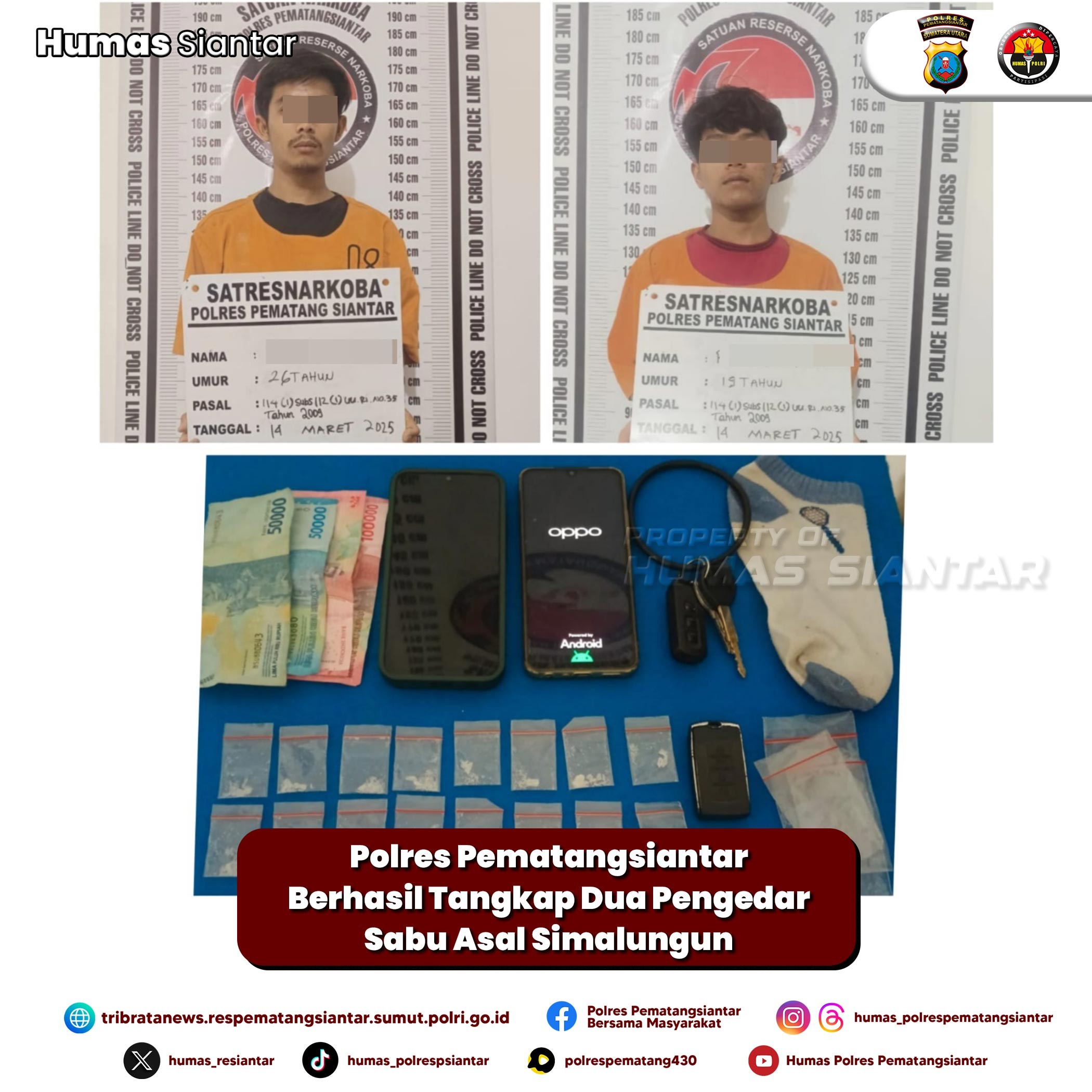 Polres Pematangsiantar Berhasil Tangkap Dua Pengedar Sabu Asal Simalungun