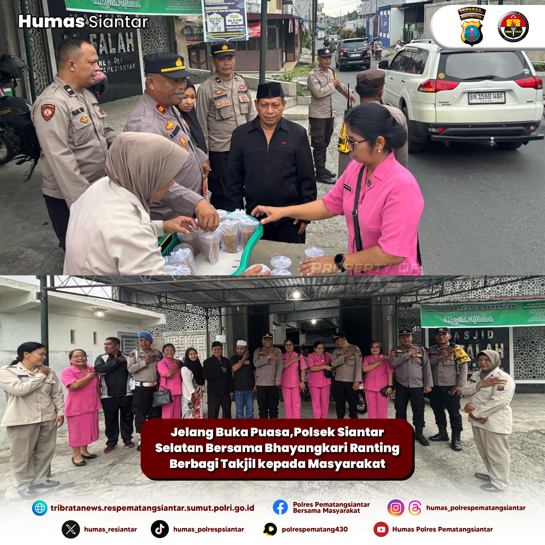Jelang Buka Puasa,Polsek Siantar Selatan Bersama Bhayangkari Ranting Berbagi Takjil kepada Masyarakat