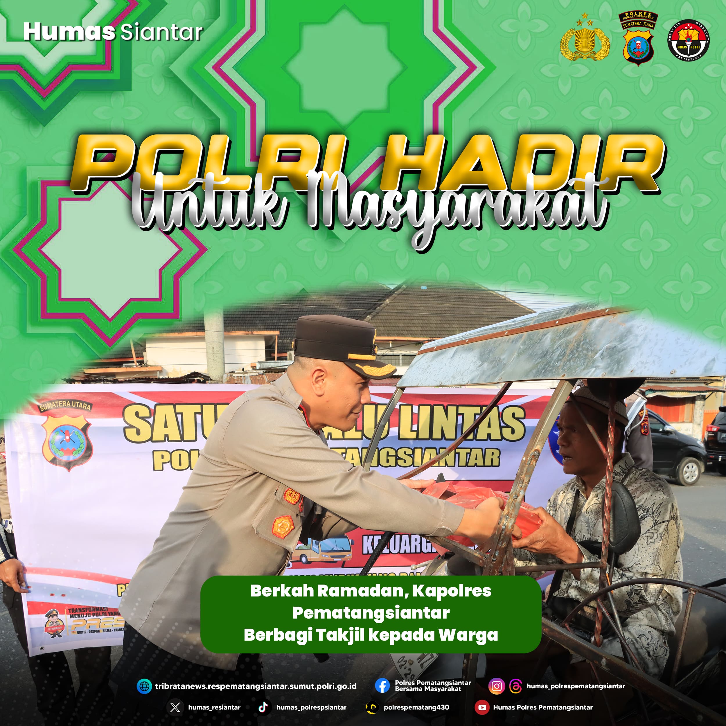 Berkah Ramadan, Kapolres Pematangsiantar Berbagi Takjil kepada Warga