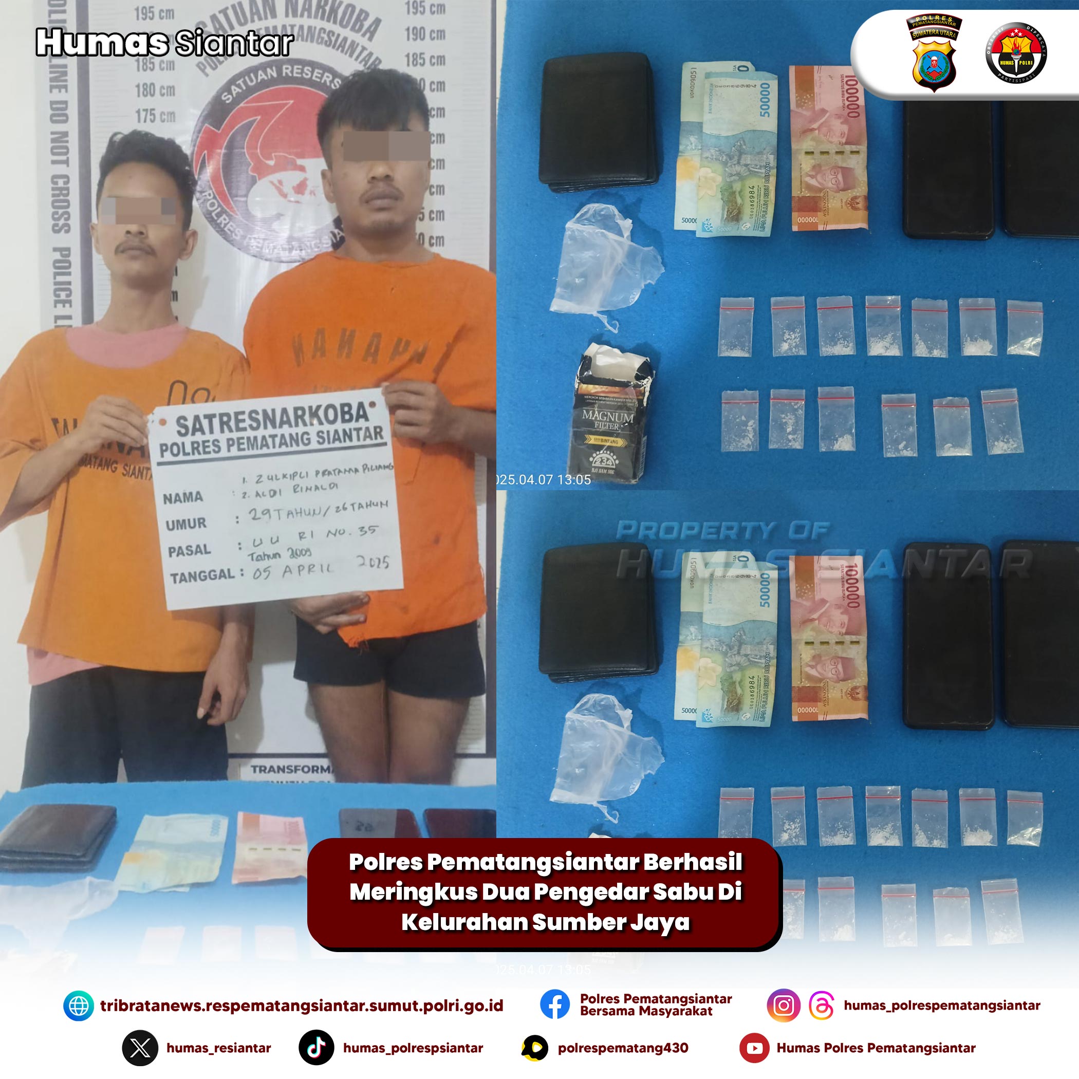 Polres Pematangsiantar Berhasil Meringkus Dua Pengedar Sabu Di Kelurahan Sumber Jaya