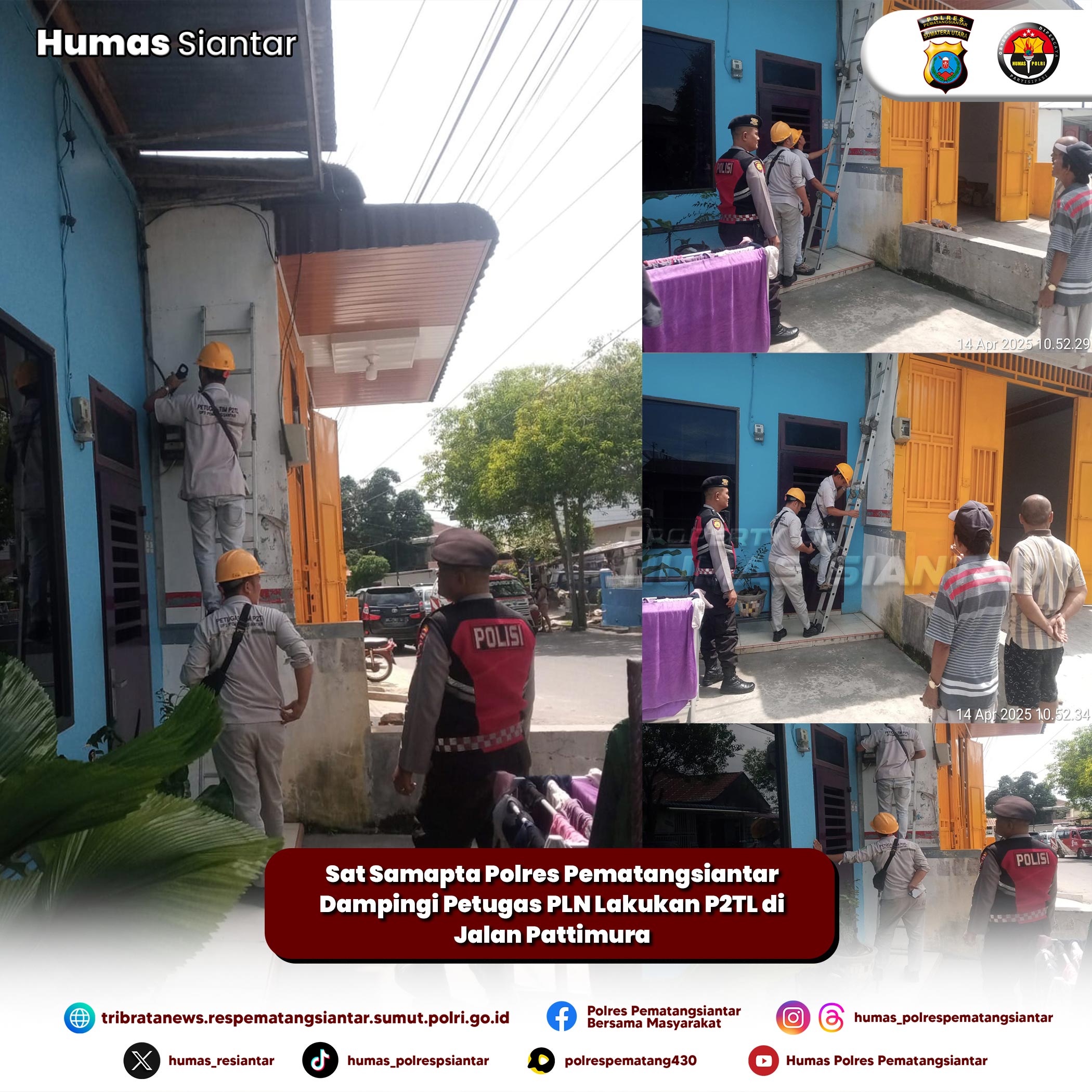 Sat Samapta Polres Pematangsiantar Dampingi Petugas PLN Lakukan P2TL di Jalan Pattimura