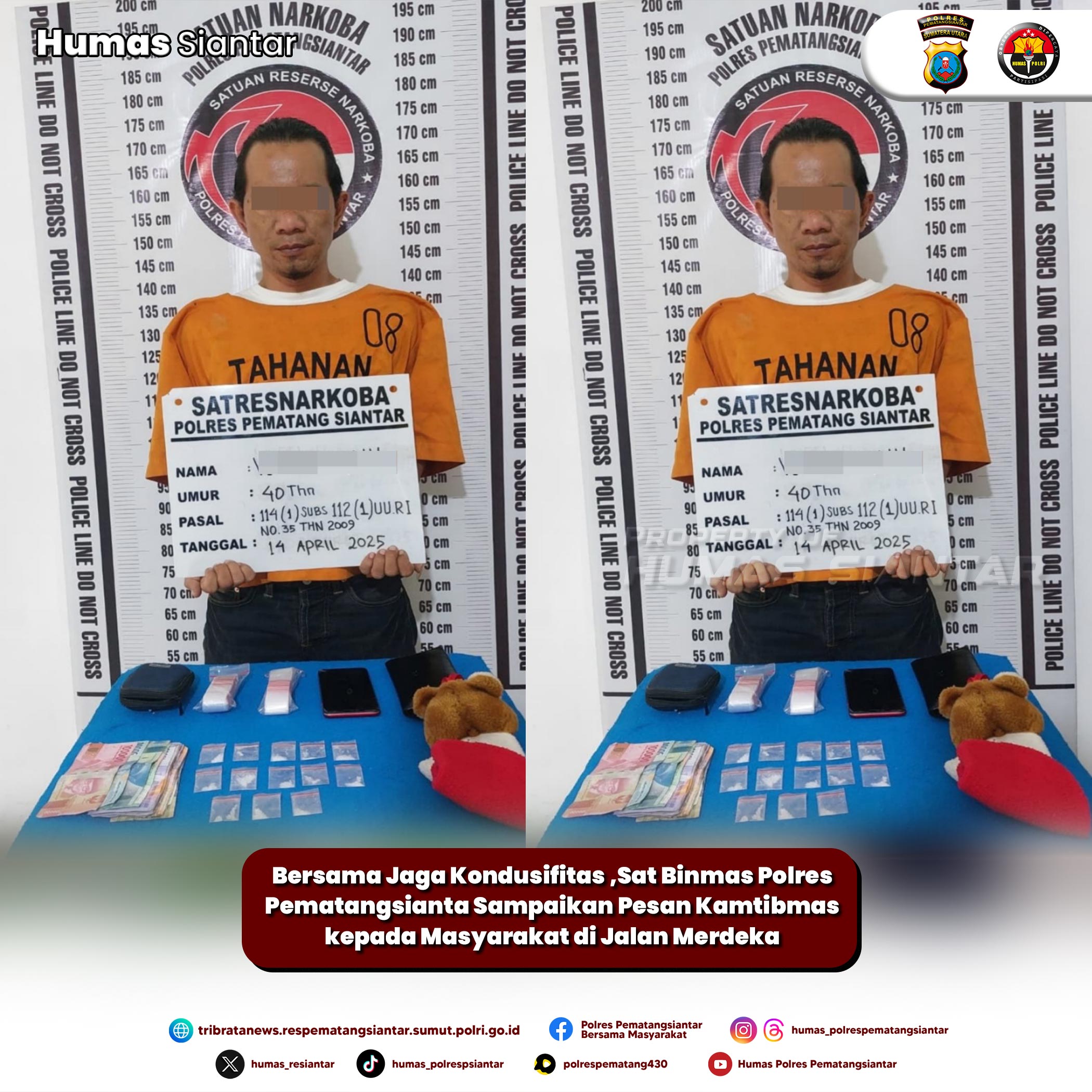 Polres Pematangsiantar Tangkap  Pengedar Dan Amanakan 13 Paket Sabu Di Jalan Melati