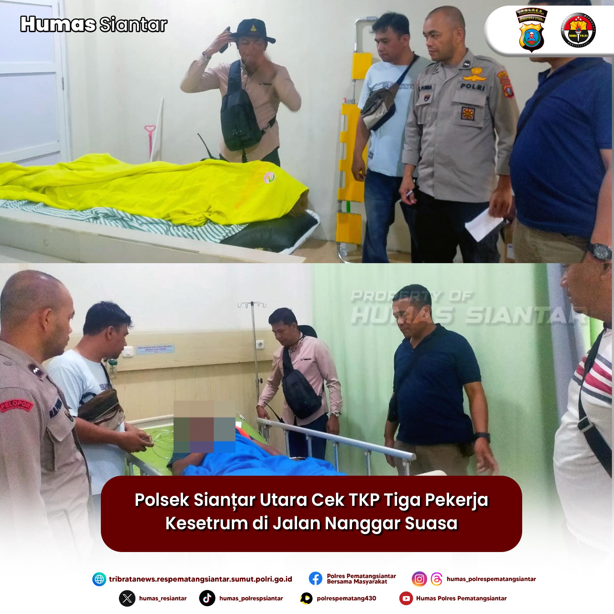 Polsek Sianțar Utara Cek TKP Tiga Pekerja Kesetrum di Jalan Nanggar Suasa