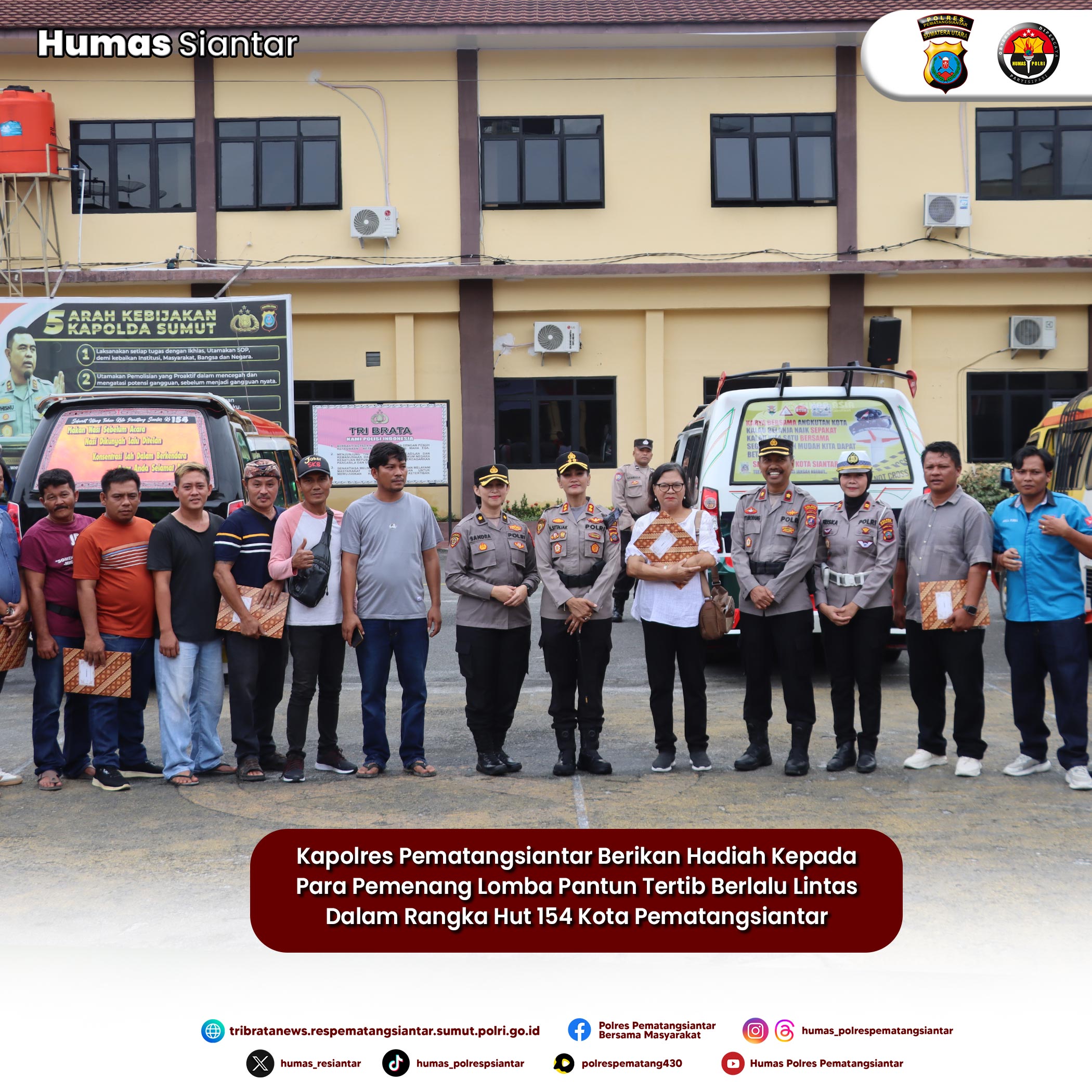 HUT ke 154 Kota Pematangsiantar,Kapolres Berikan Hadiah kepada Pemenang Lomba Pantun Tertib Berlalu Lintas