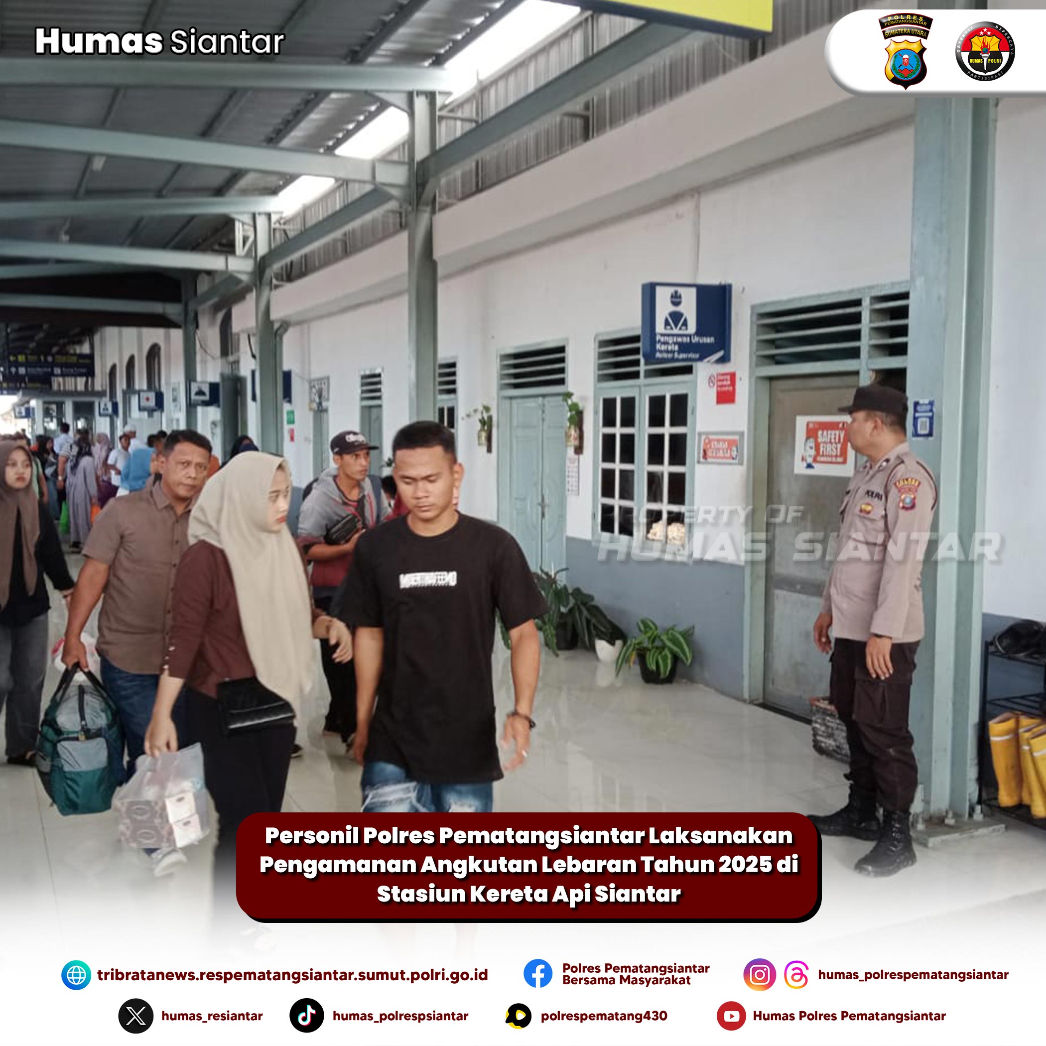 Personil Polres Pematangsiantar Laksanakan Pengamanan Angkutan Lebaran Tahun 2025 di Stasiun Kereta Api Siantar