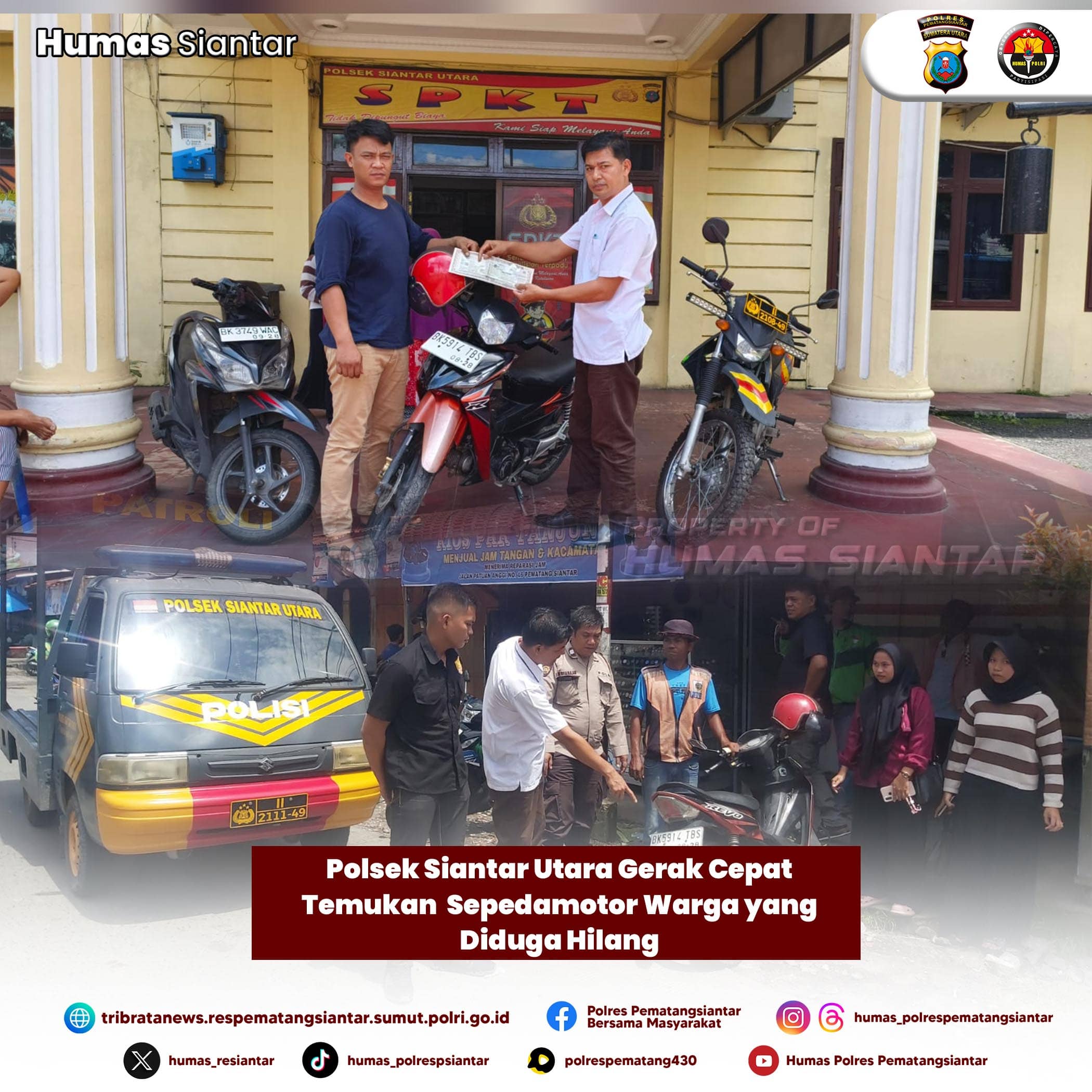 Polsek Siantar Utara Gerak Cepat Temukan  Sepedamotor Warga yang Diduga Hilang
