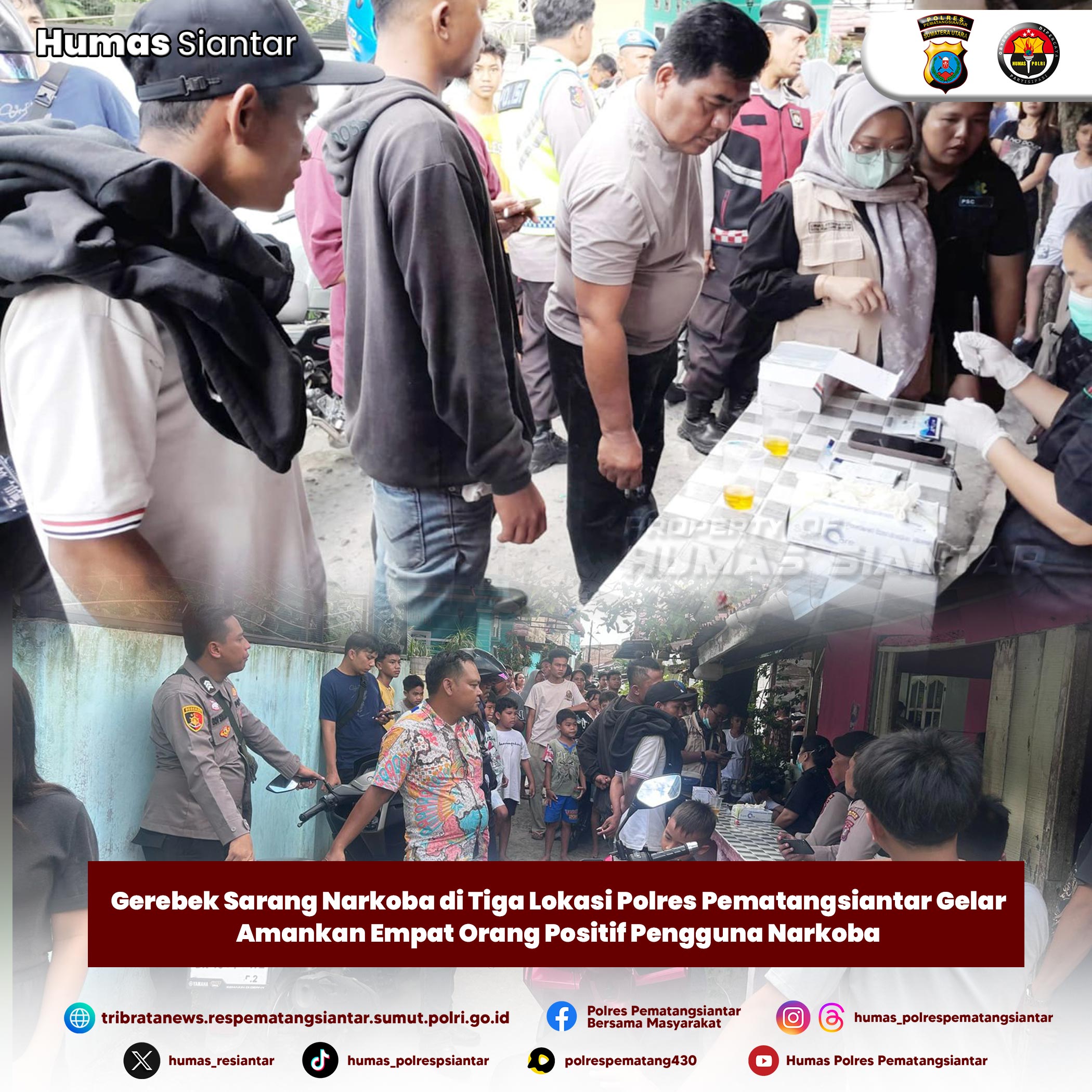 Gerebek Sarang Narkoba di Tiga Lokasi Polres Pematangsiantar Gelar Amankan Empat Orang Positif Pengguna Narkoba