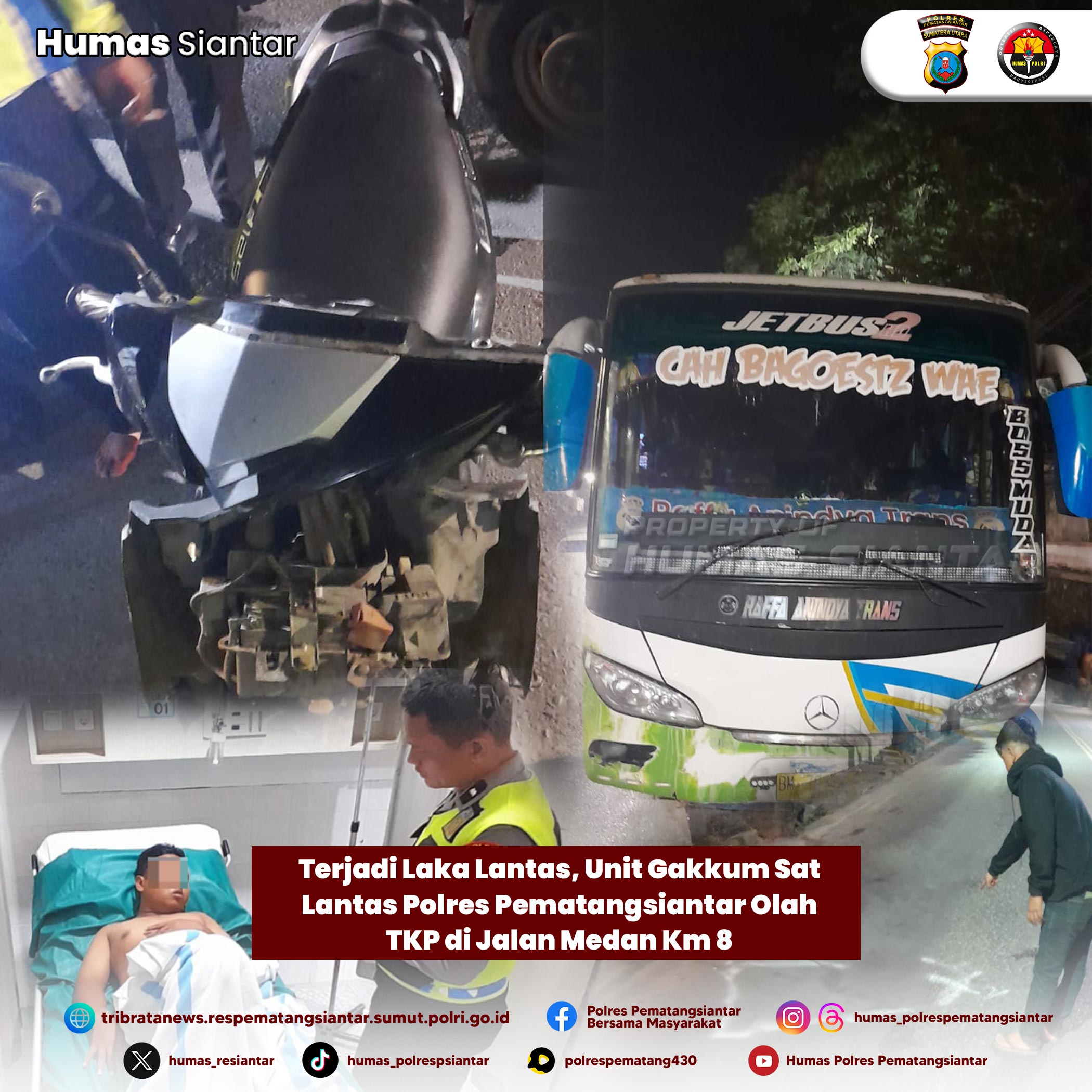 Terjadi Laka Lantas, Unit Gakkum Sat Lantas Polres Pematangsiantar Olah TKP di Jalan Medan Km 8