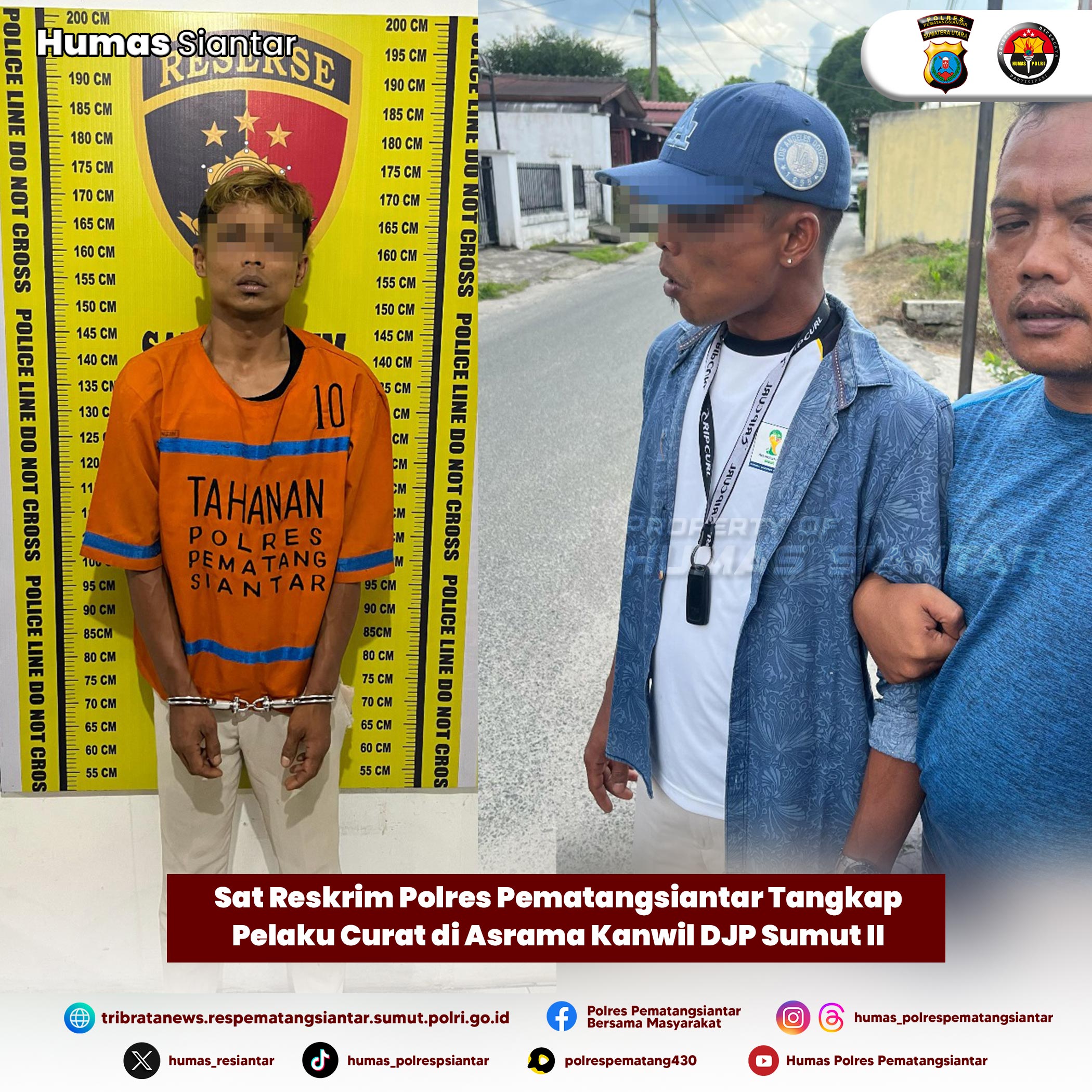 Sat Reskrim Polres Pematangsiantar Tangkap Pelaku Curat di Asrama Kanwil DJP Sumut II