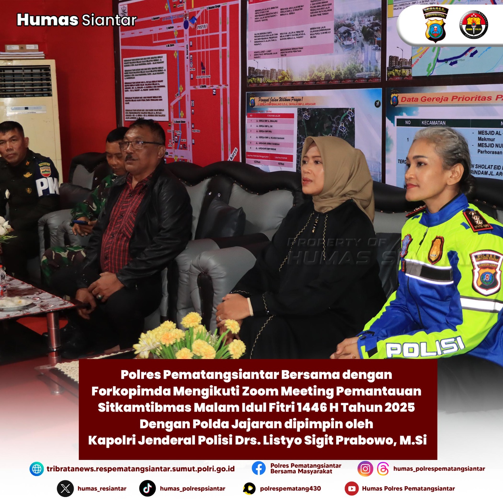 Pemantauan Sitkamtibmas Malam Idul Fitri 1446 H Kapolres Pematangsiantar Bersama Forkopimda Ikuti Zoom Meeting