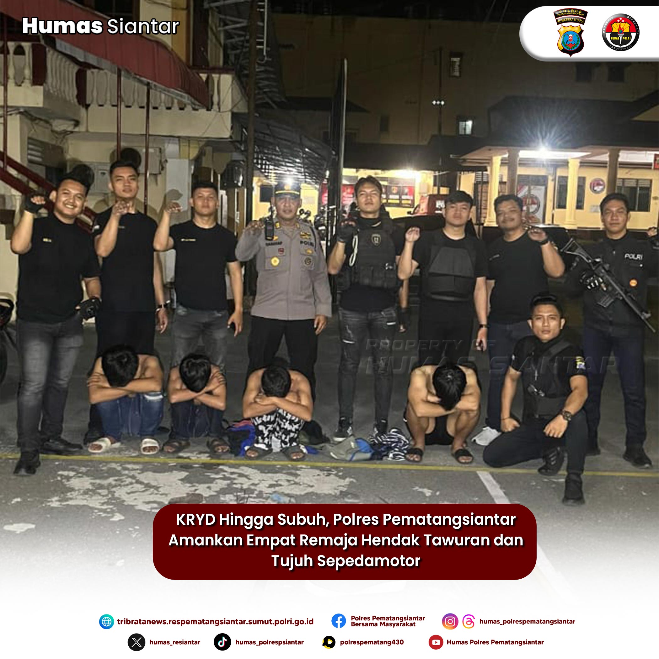 KRYD Hingga Subuh, Polres Pematangsiantar Amankan Empat Remaja Hendak Tawuran dan Tujuh Sepedamotor