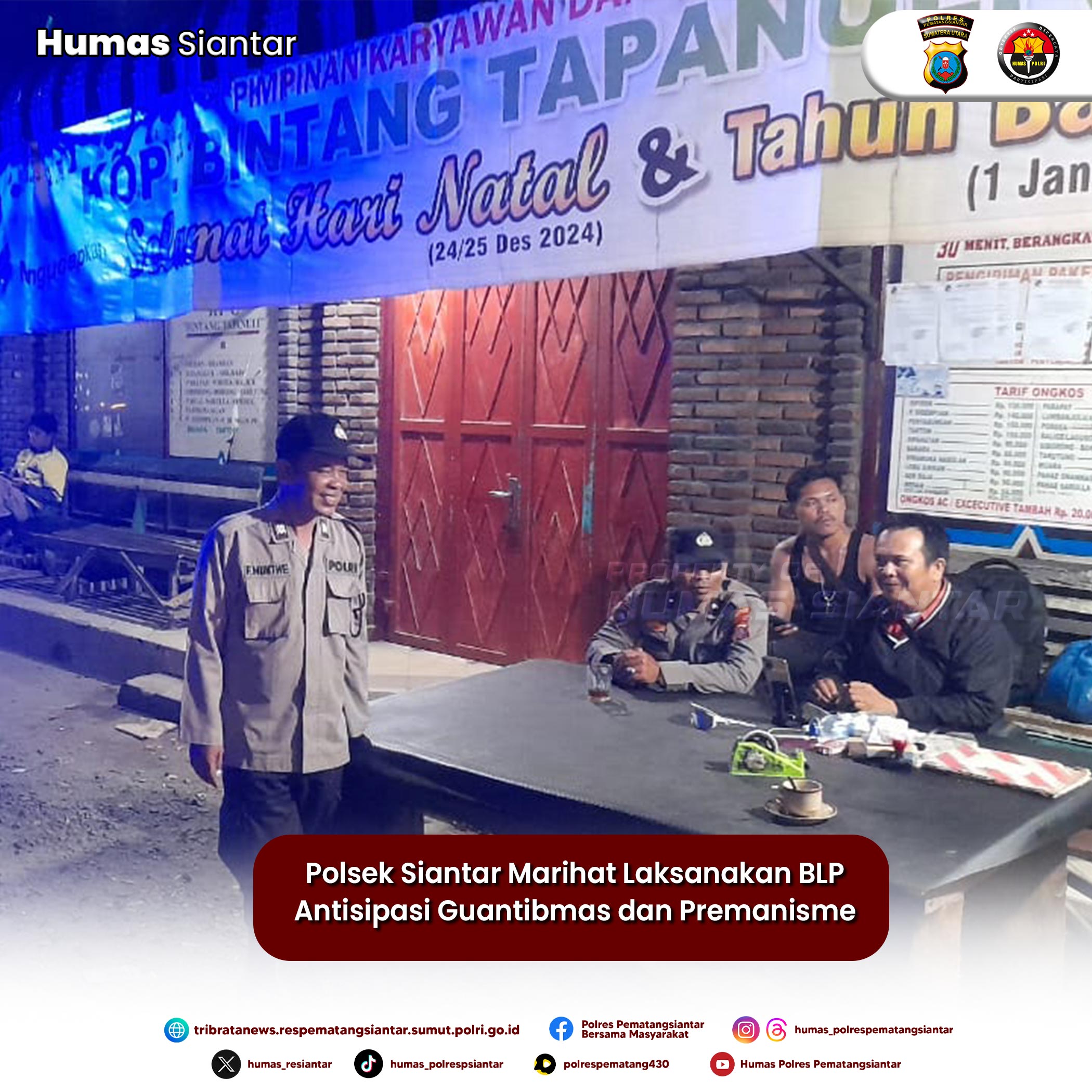 Polsek Siantar Marihat Laksanakan BLP Antisipasi Guantibmas dan Premanisme