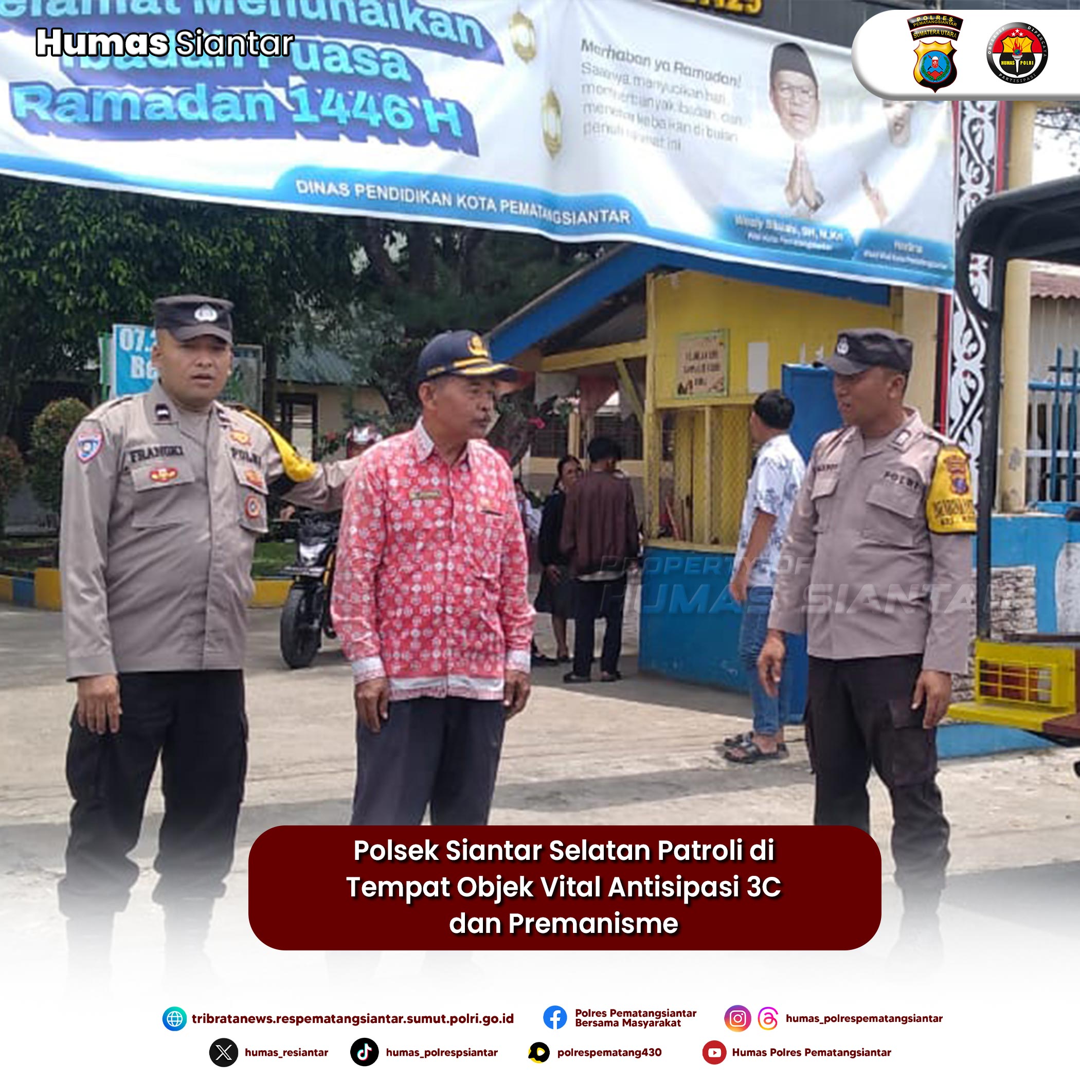 Polsek Siantar Selatan Patroli di Tempat Objek Vital Antisipasi 3C dan Premanisme