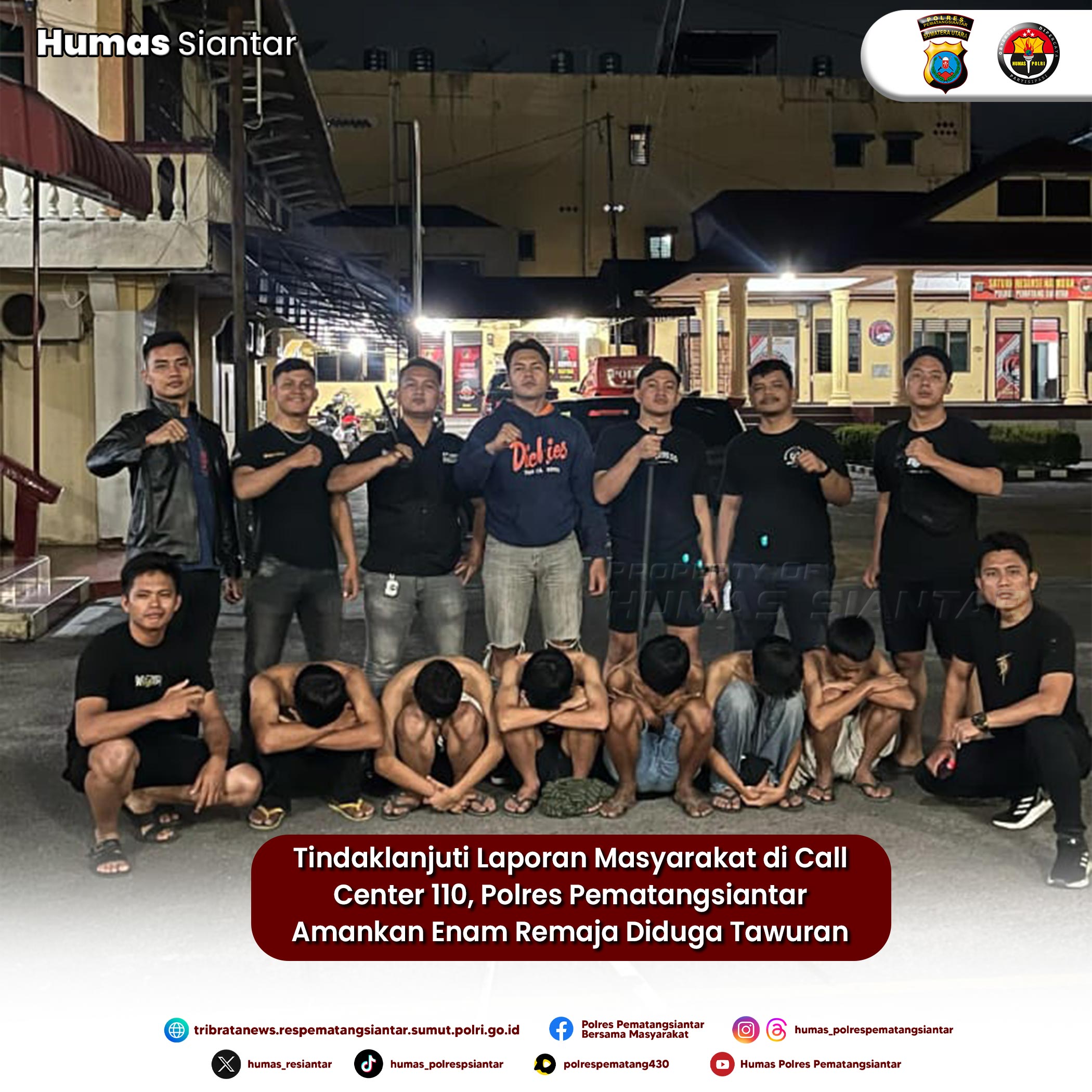 Tindaklanjuti Laporan Masyarakat di Call Center 110, Polres Pematangsiantar Amankan Enam Remaja Diduga Tawuran