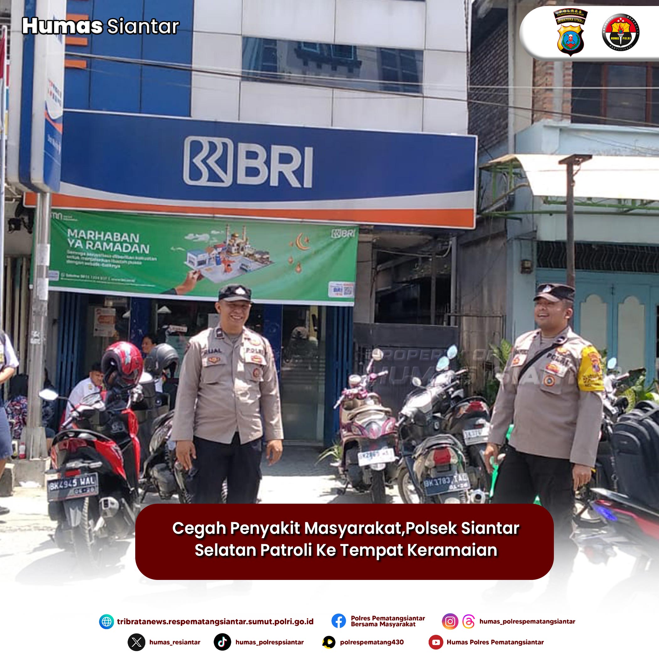 Cegah Penyakit Masyarakat,Polsek Siantar Selatan Patroli Ke Tempat Keramaian