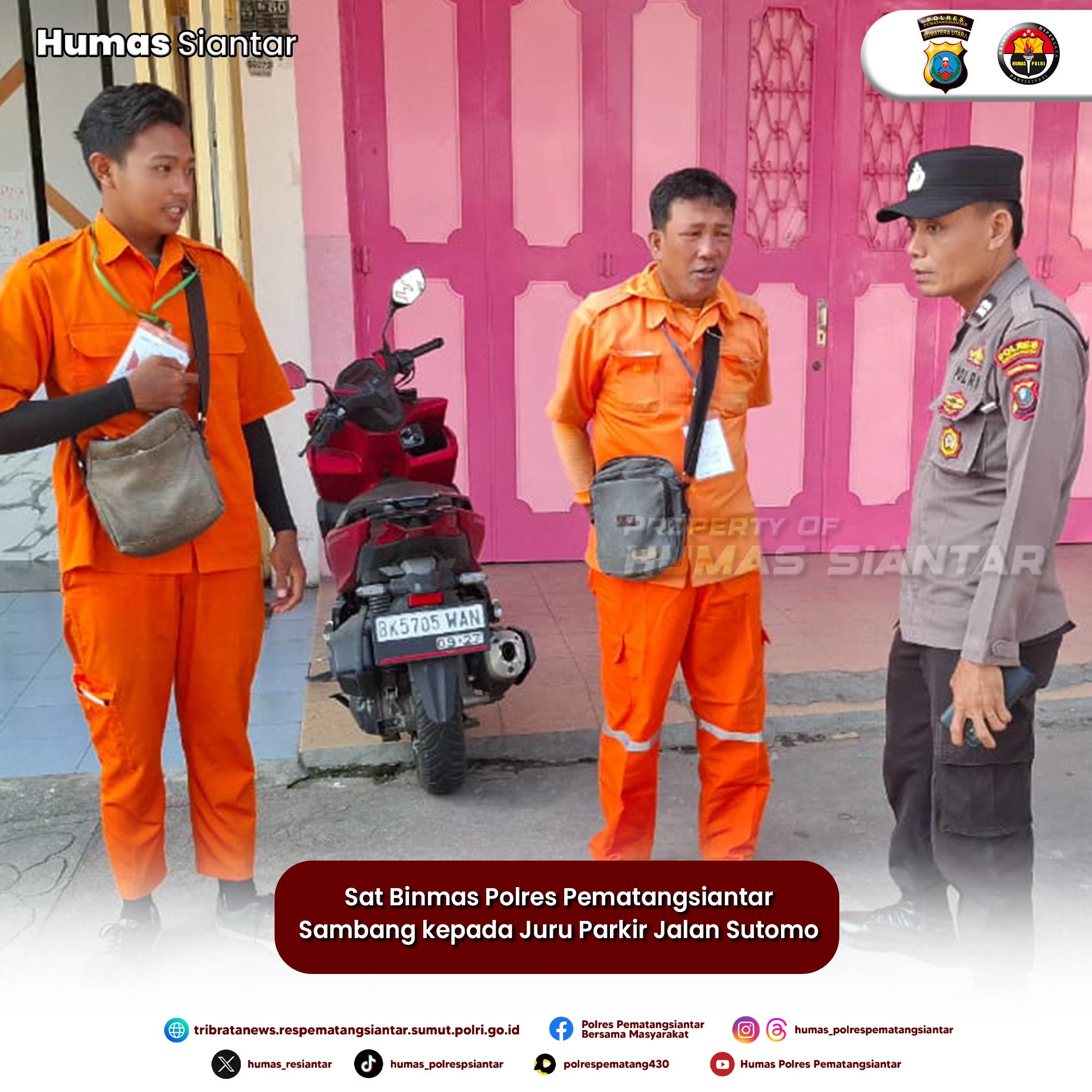 Sat Binmas Polres Pematangsiantar Sambang kepada Juru Parkir Jalan Sutomo
