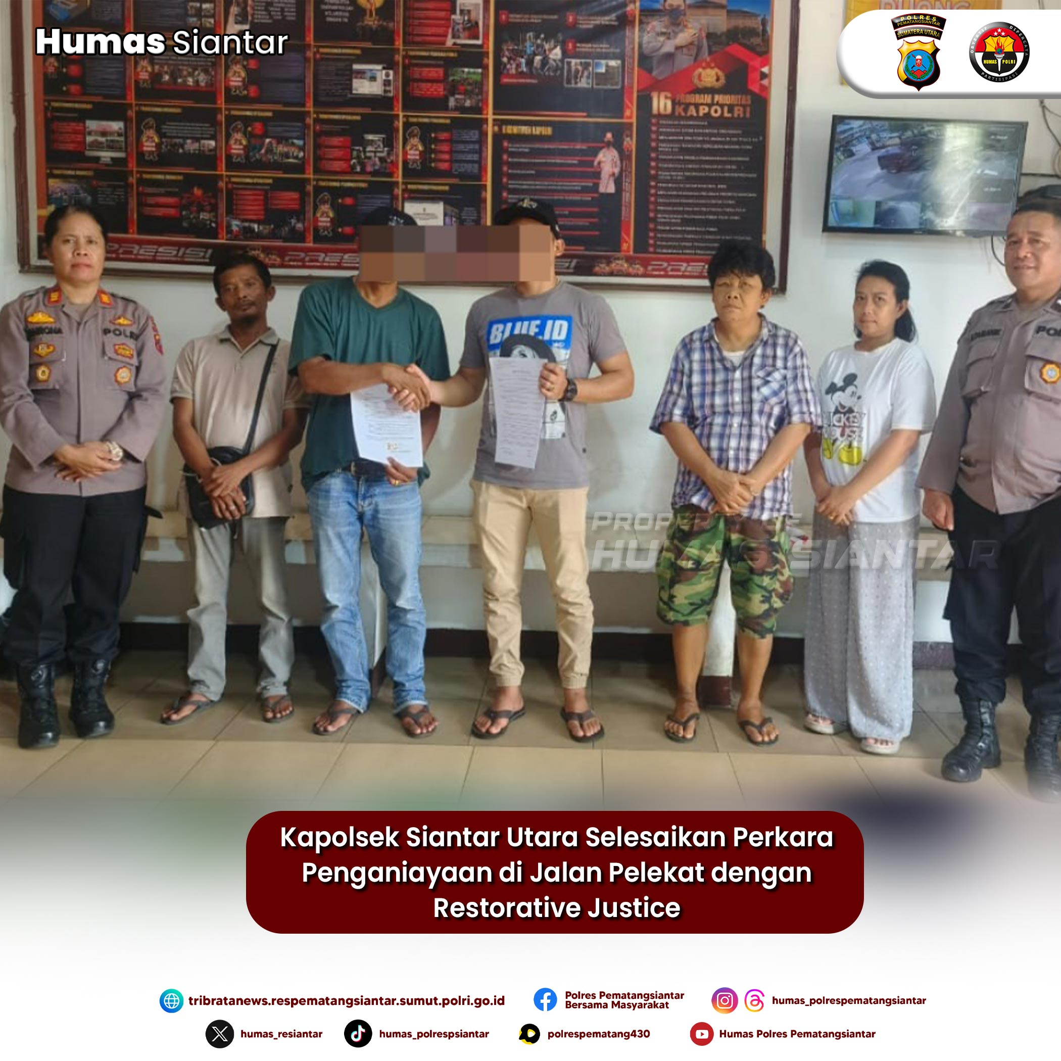 Kapolsek Siantar Utara Selesaikan Perkara Penganiayaan di Jalan Pelekat dengan Restorative Justice