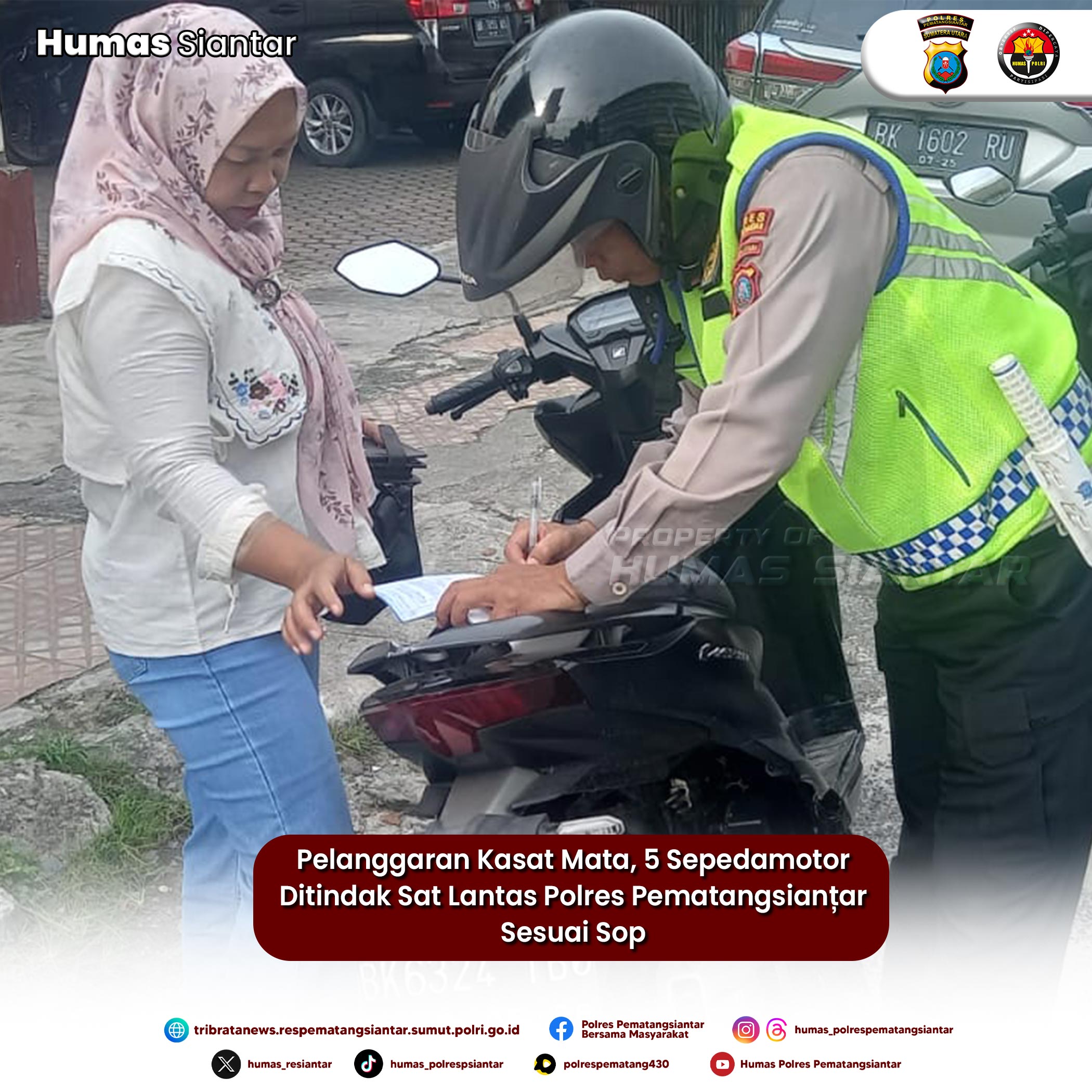 Pelanggaran Kasat Mata, 5 Sepedamotor Ditindak Sat Lantas Polres Pematangsianțar Sesuai Sop
