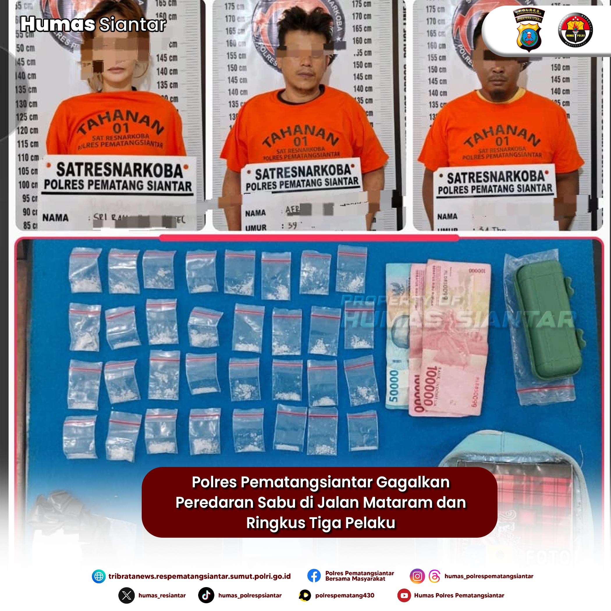 Polres Pematangsiantar Gagalkan Peredaran Sabu di Jalan Mataram dan Ringkus Tiga Pelaku