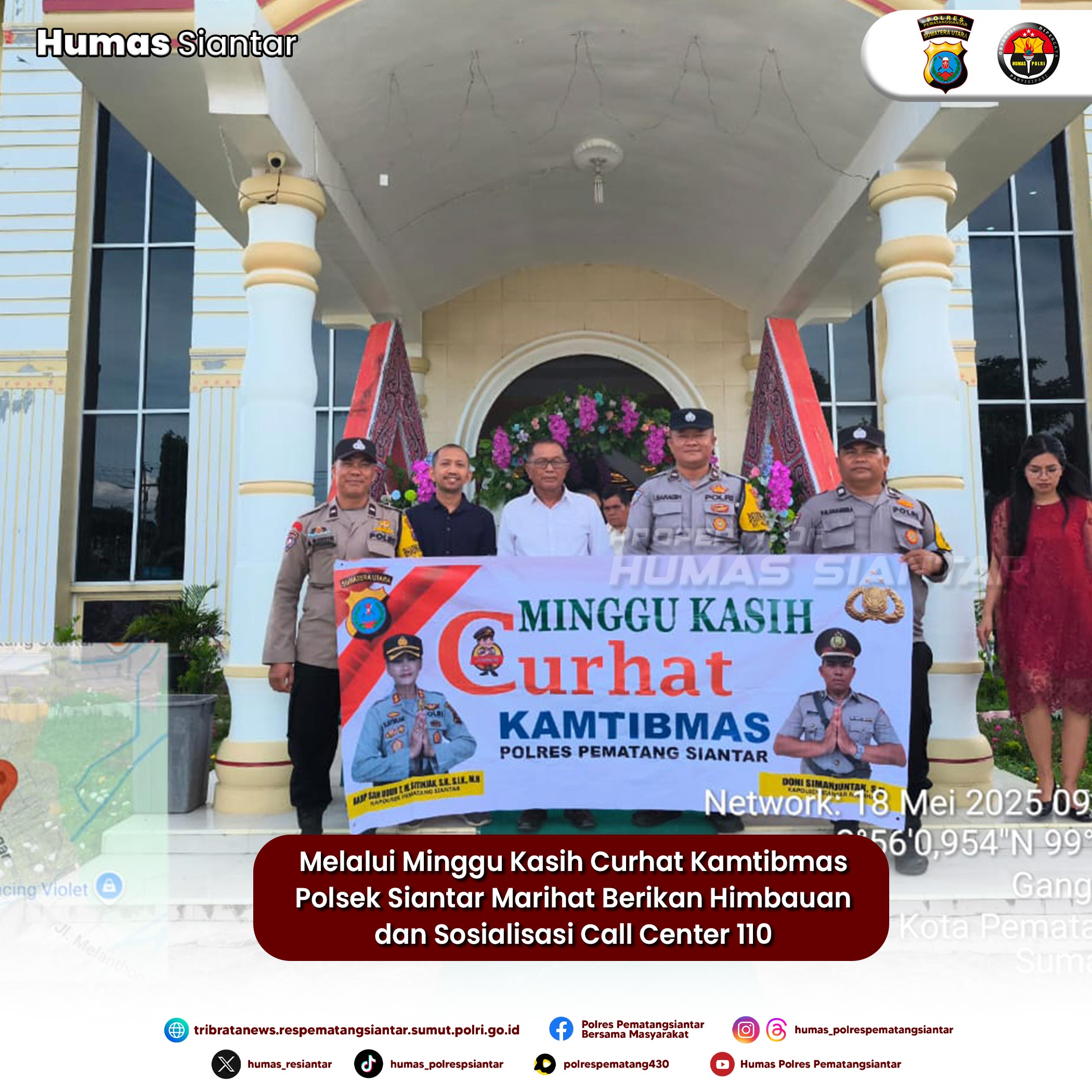 Melalui Minggu Kasih Curhat Kamtibmas Polsek Siantar Marihat Berikan Himbauan dan Sosialisasi Call Center 110