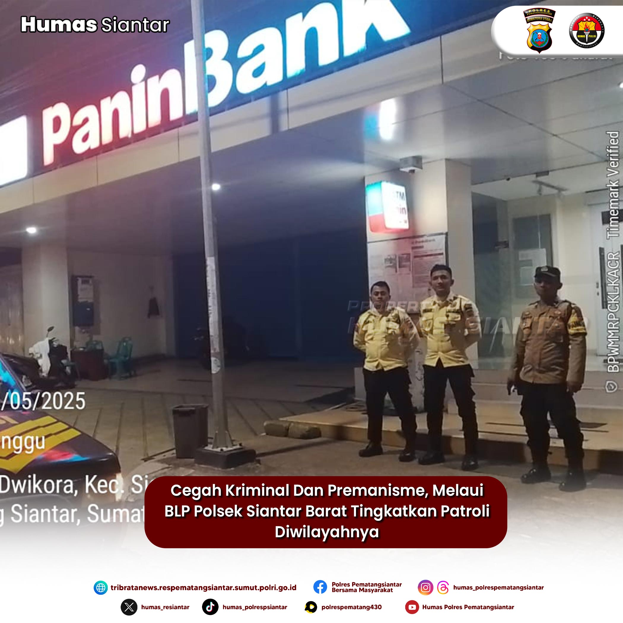 Cegah Kriminal Dan Premanisme, Melaui BLP Polsek Siantar Barat Tingkatkan Patroli Diwilayahnya
