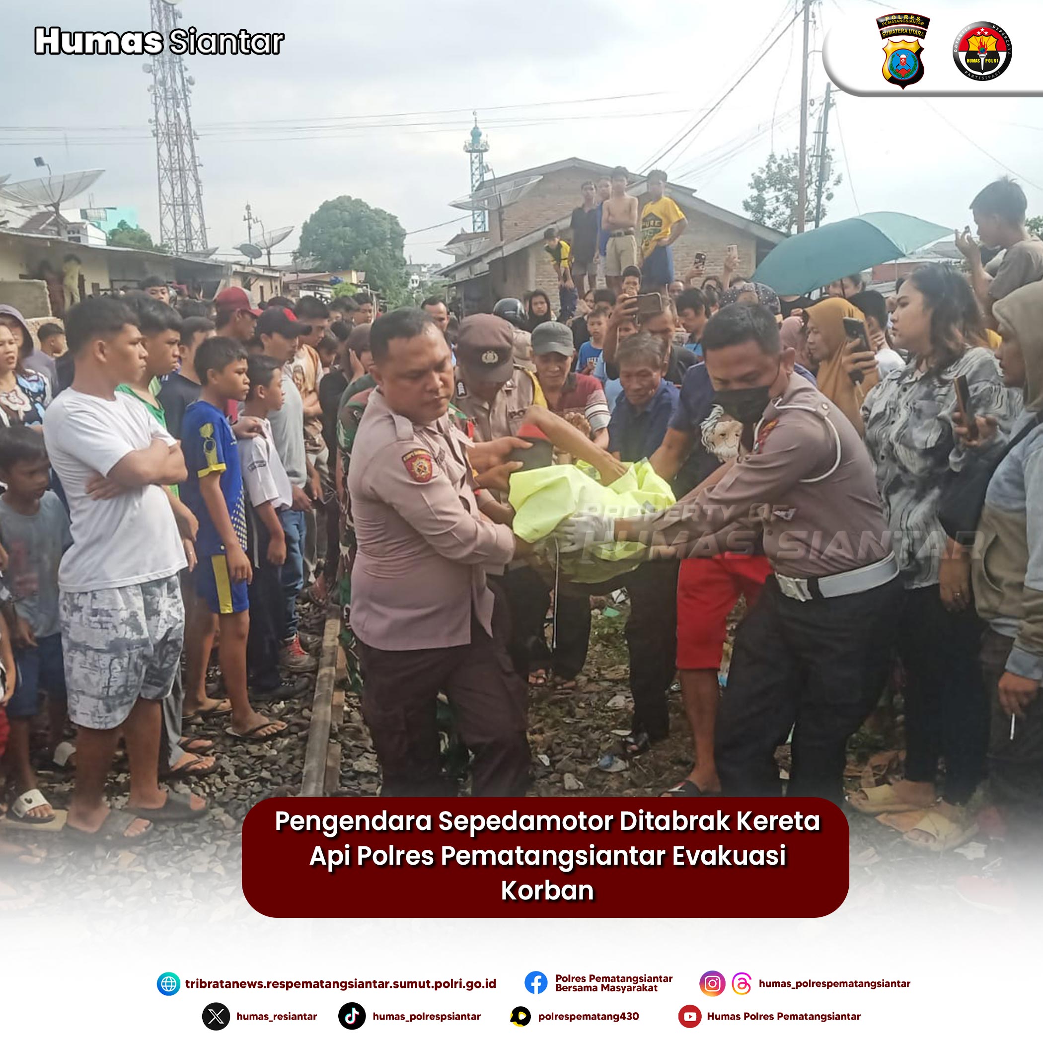 Pengendara Sepedamotor Ditabrak Kereta Api Polres Pematangsiantar Evakuasi Korban
