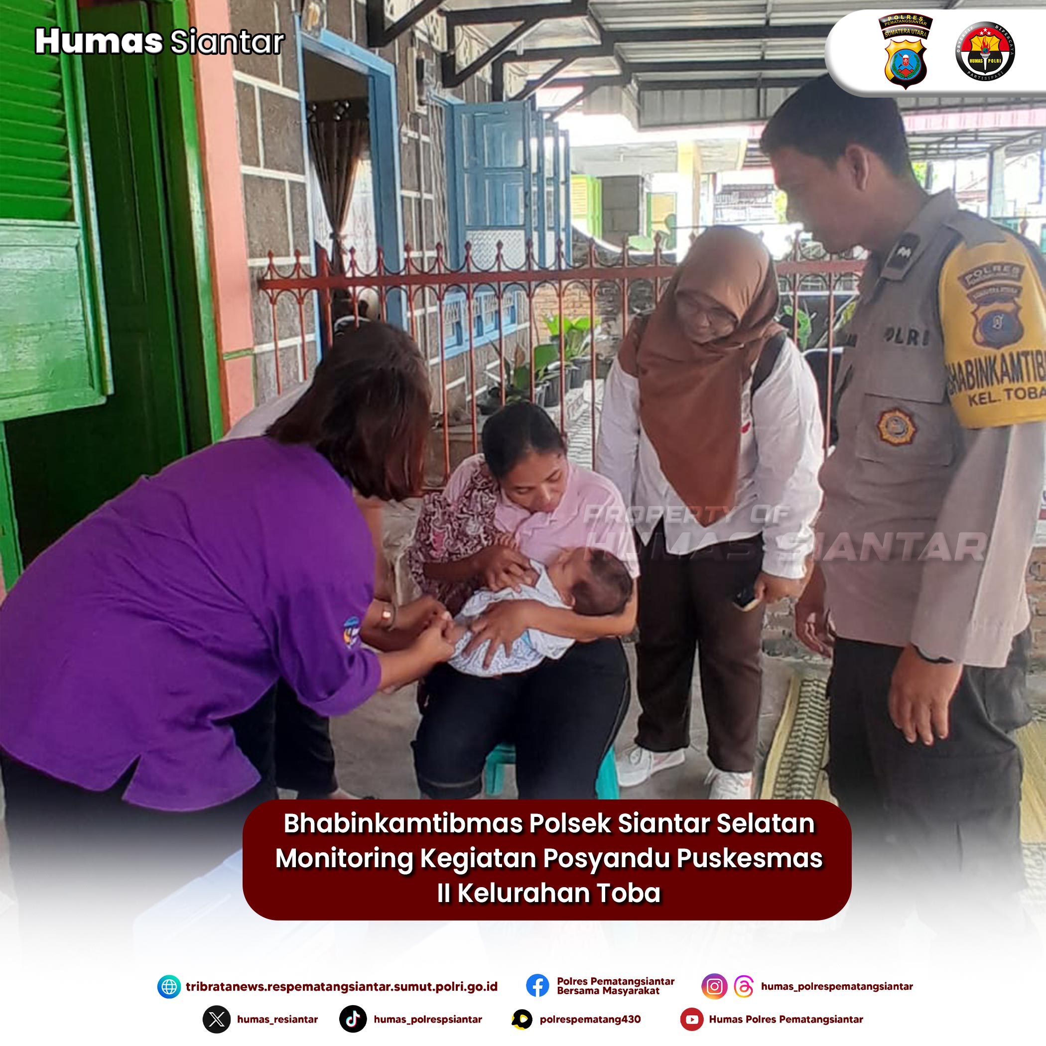 Bhabinkamtibmas Polsek Siantar Selatan Monitoring Kegiatan Posyandu Puskesmas II Kelurahan Toba