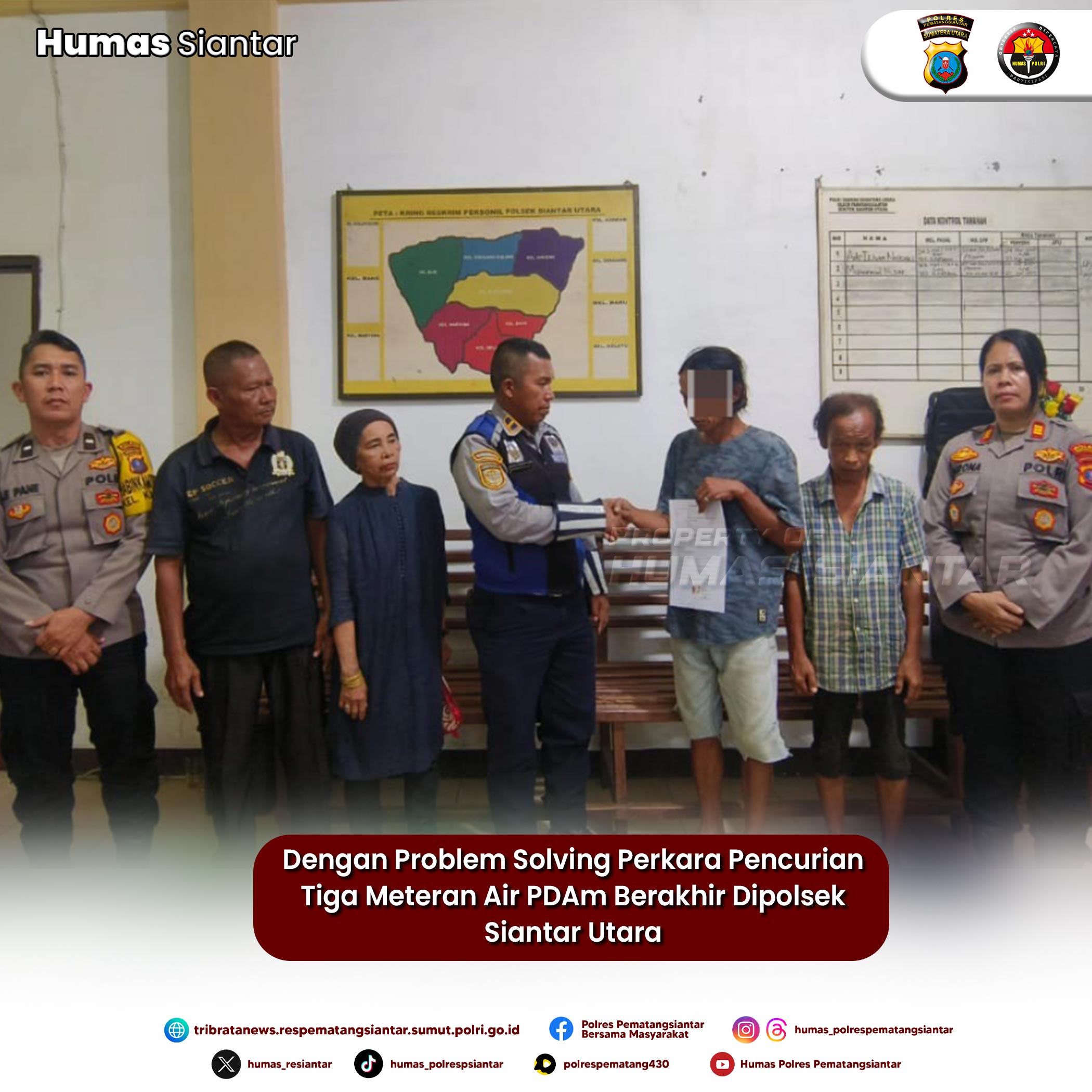 Dengan Problem Solving Perkara Pencurian Tiga Meteran Air PDAm Berakhir Dipolsek Siantar Utara