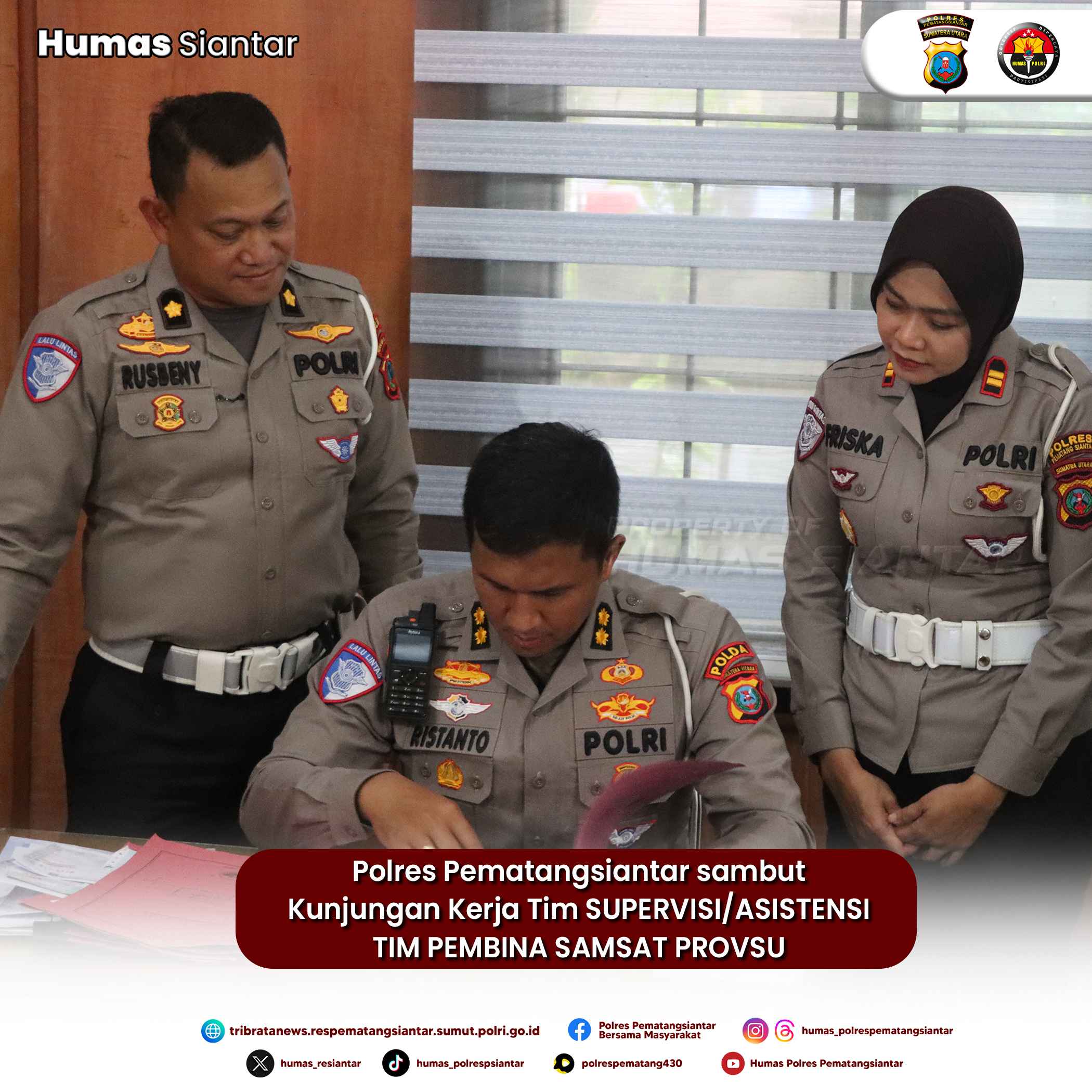Periksa sistem manajemen,Polres Pematangsiantar Terima Kunker Tim Supervisi Tim Pembina Samsat Provsu
