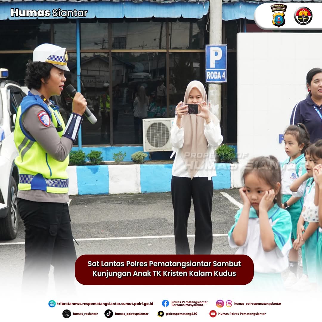 Sat Lantas Polres Pematangsiantar Sambut Kunjungan Anak TK Kristen Kalam Kudus 