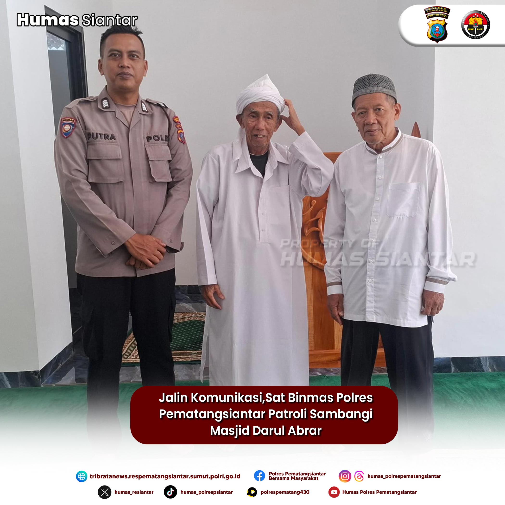Jalin Komunikasi,Sat Binmas Polres Pematangsiantar Patroli Sambangi Masjid Darul Abrar