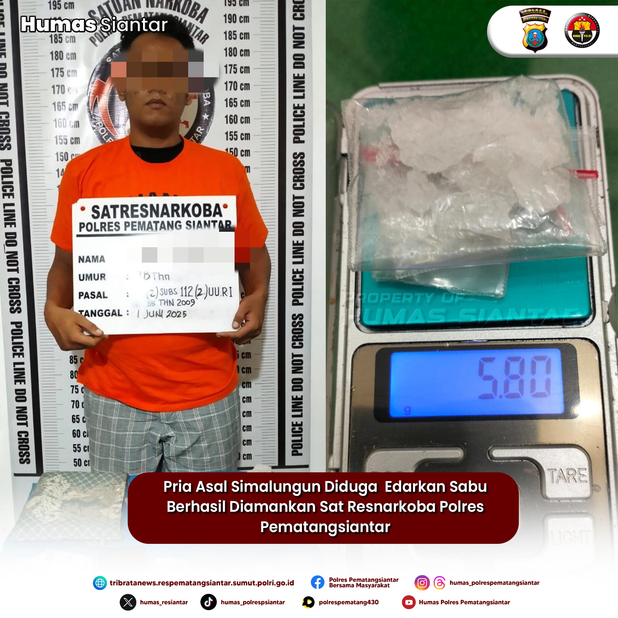 Pria Asal Simalungun Diduga  Edarkan Sabu Berhasil Diamankan Sat Resnarkoba Polres Pematangsiantar