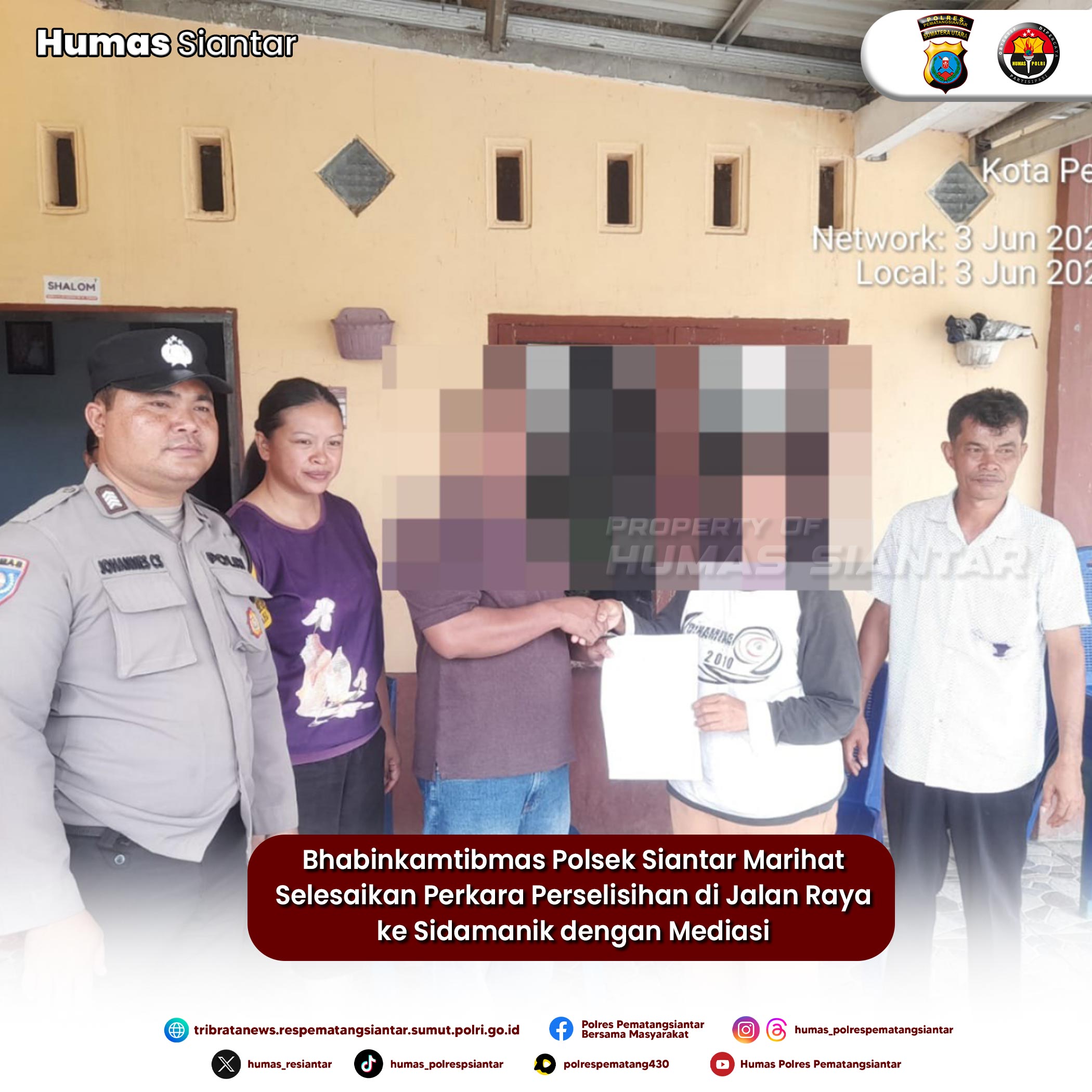 Bhabinkamtibmas Polsek Siantar Marihat Selesaikan Perkara Perselisihan di Jalan Raya ke Sidamanik dengan Mediasi