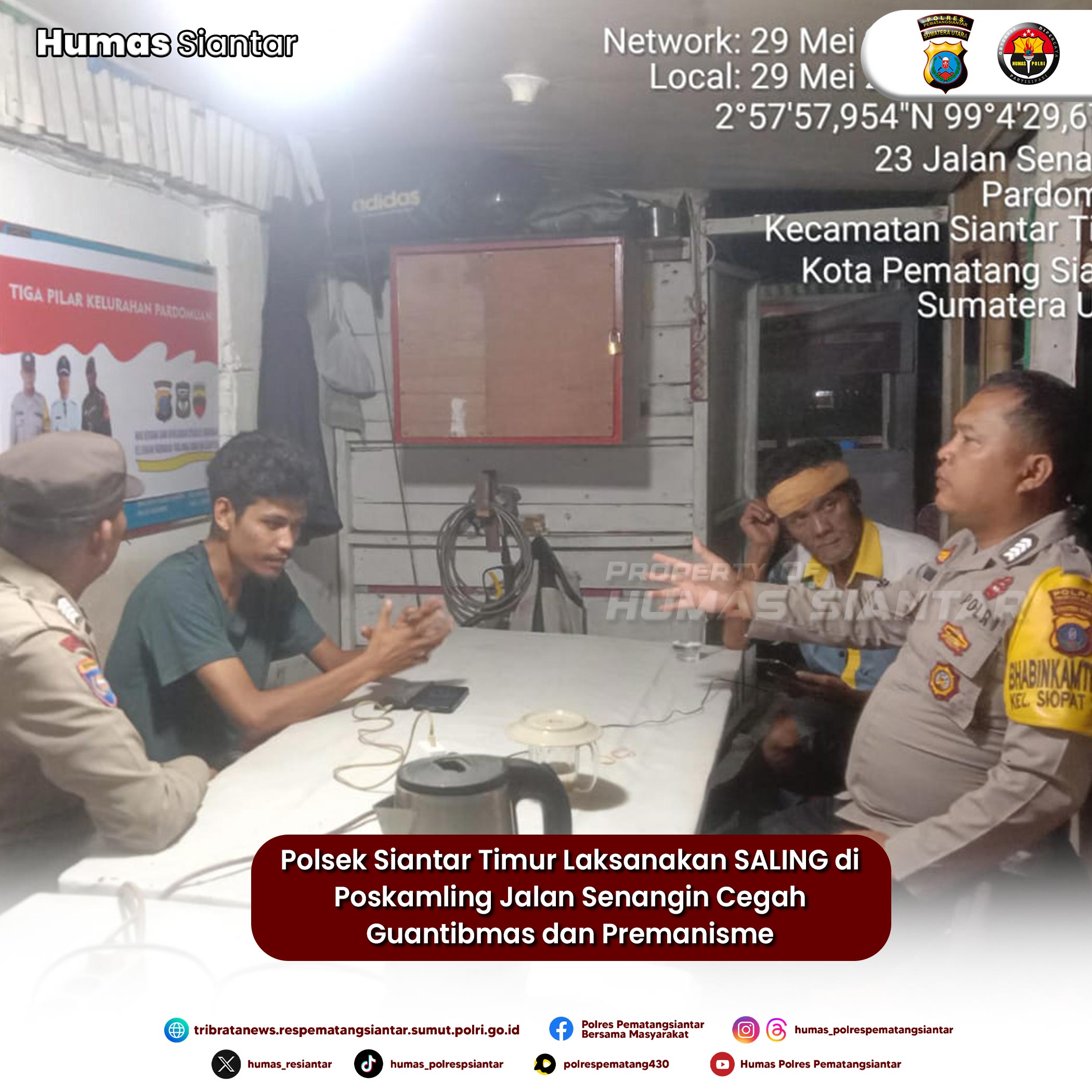 Polsek Siantar Timur Laksanakan SALING di Poskamling Jalan Senangin Cegah Guantibmas dan Premanisme