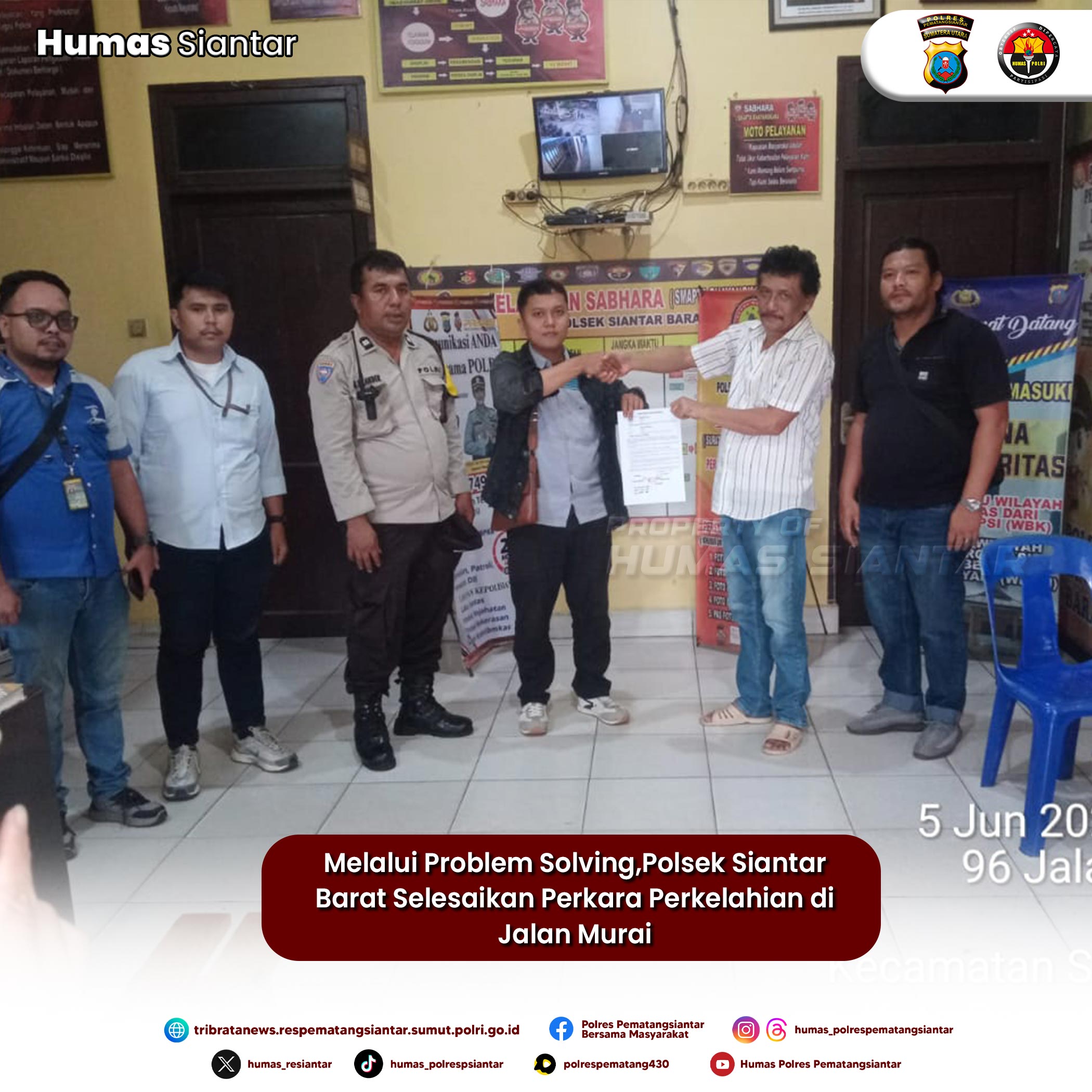 Melalui Problem Solving,Polsek Siantar Barat Selesaikan Perkara Perkelahian di Jalan Murai