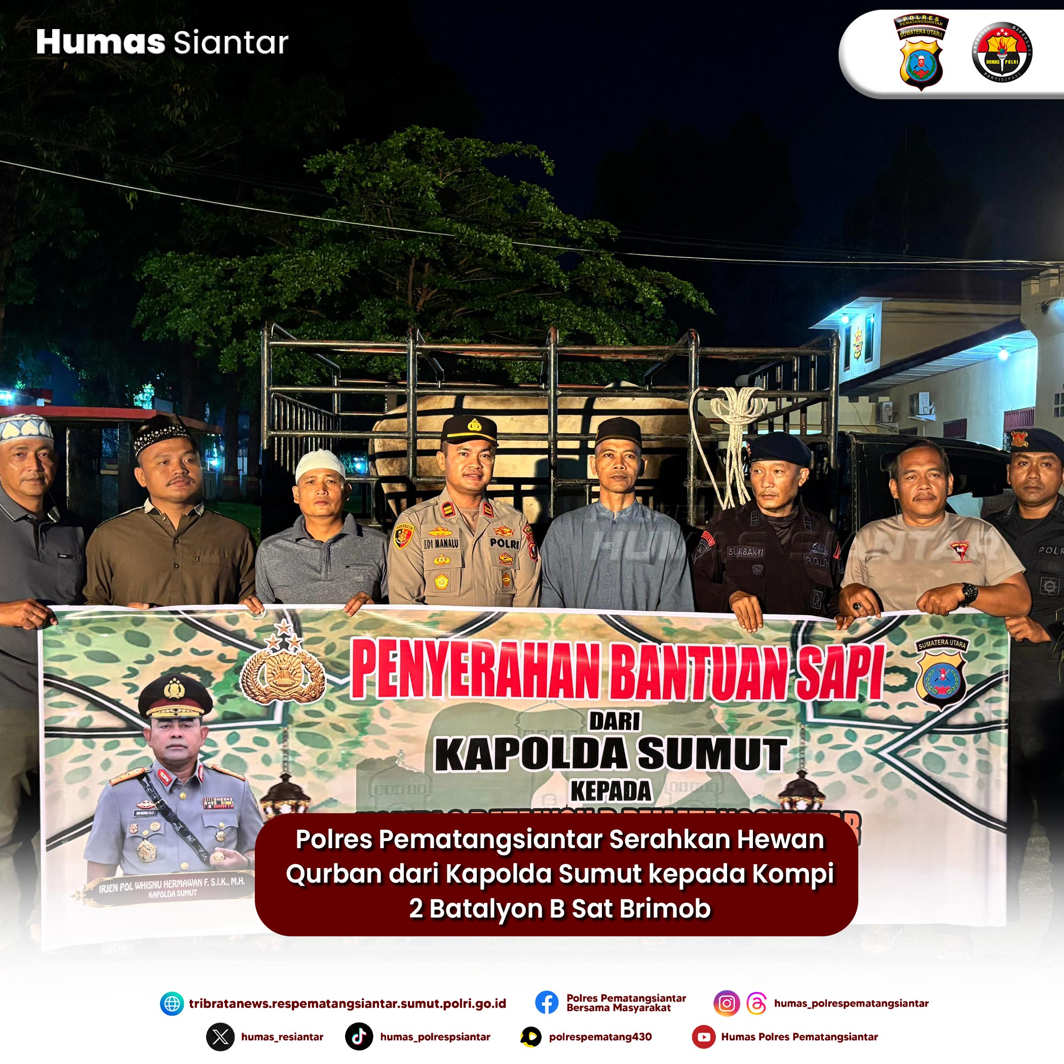 Polres Pematangsiantar Serahkan Hewan Qurban dari Kapolda Sumut kepada Kompi 2 Batalyon B Sat Brimob