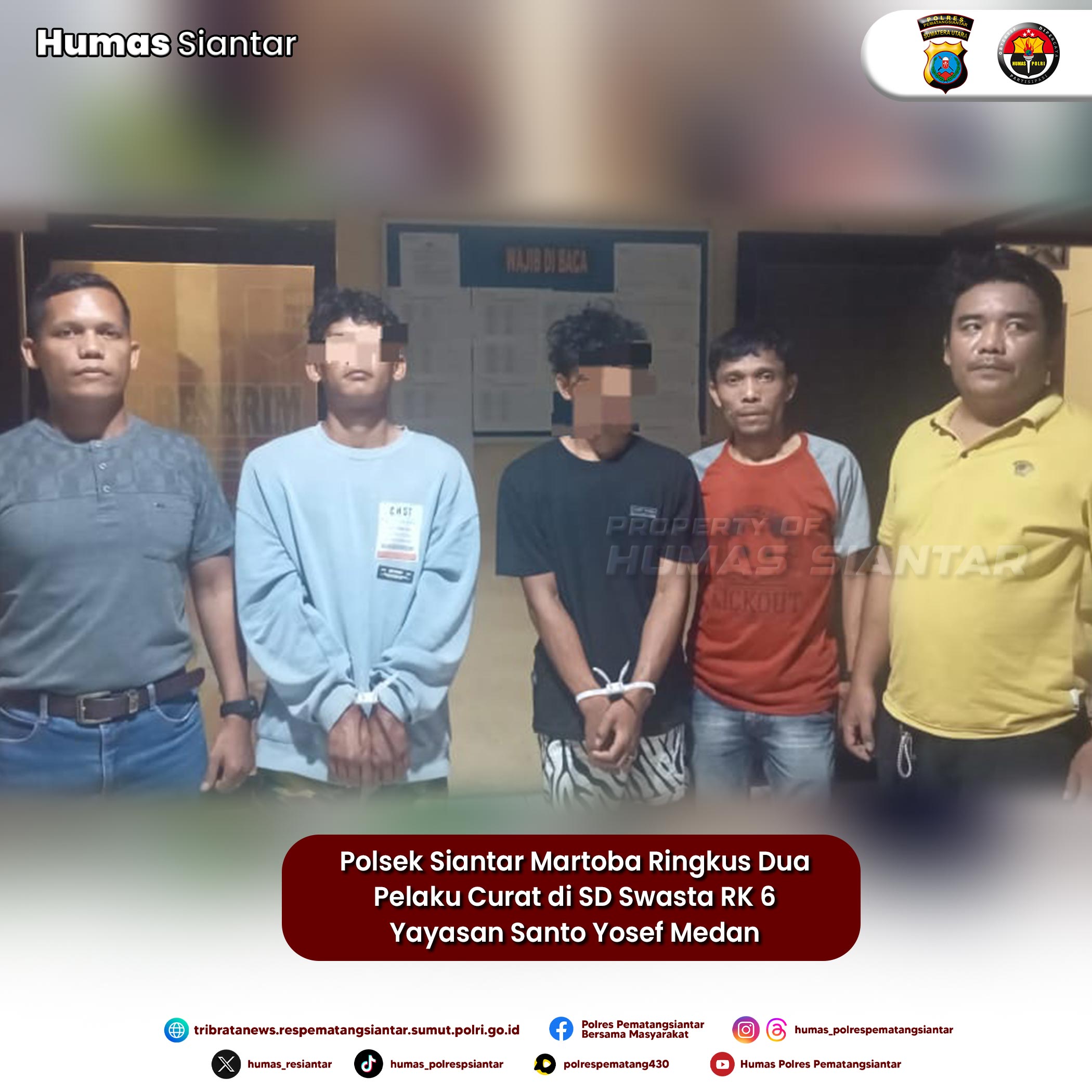 Polsek Siantar Martoba Ringkus Dua Pelaku Curat di SD Swasta RK 6 Yayasan Santo Yosef Medan