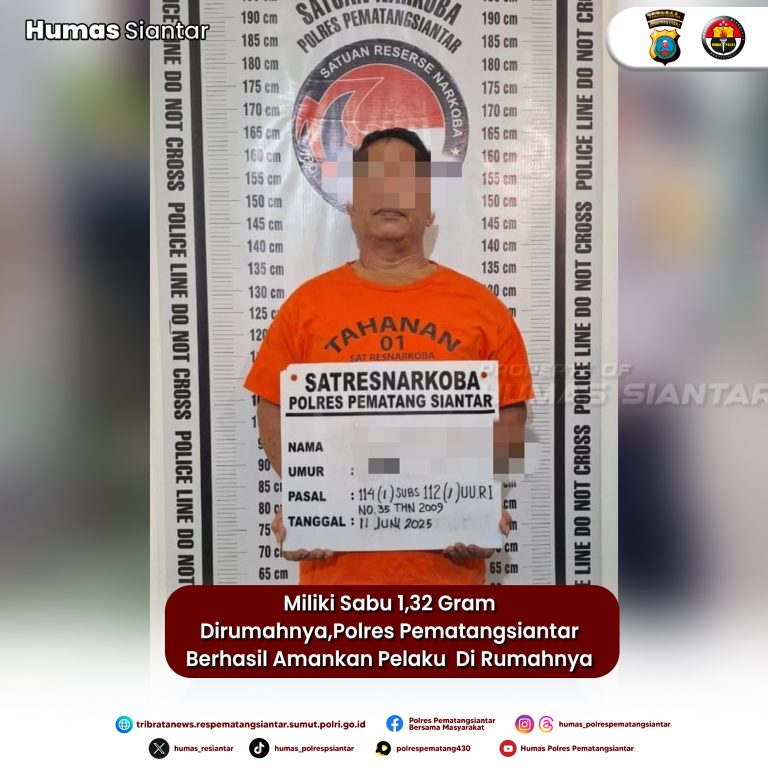 Miliki Sabu 1,32 Gram Dirumahnya,Polres Pematangsiantar Berhasil Amankan Pelaku  Di Rumahnya