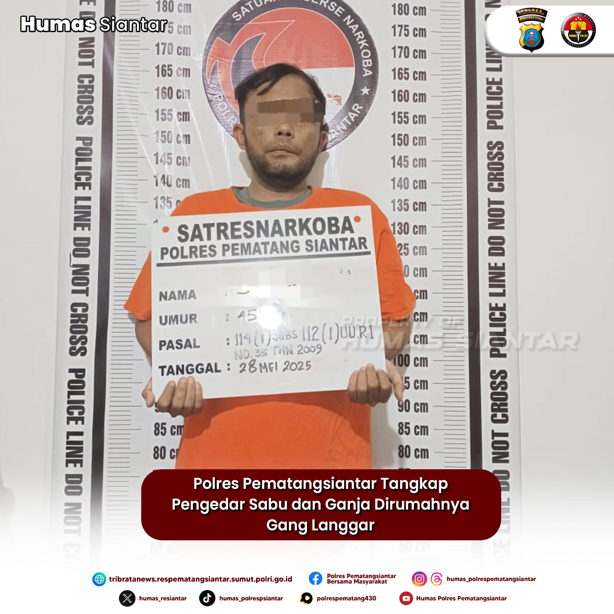Polres Pematangsiantar Tangkap Pengedar Sabu dan Ganja Dirumahnya Gang Langgar