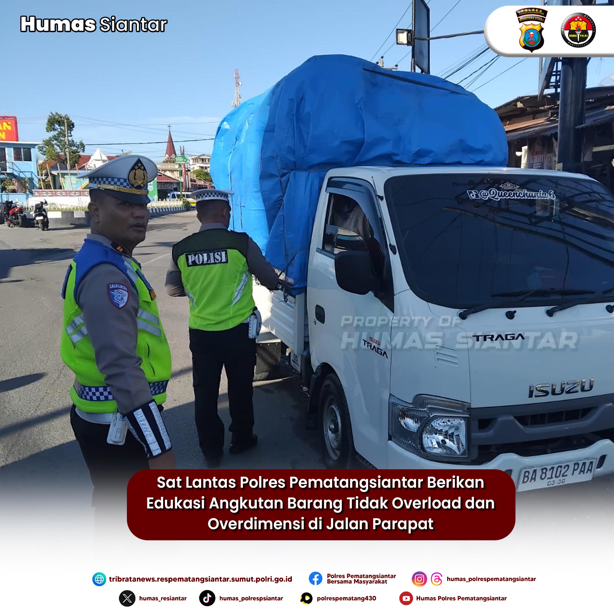 Sat Lantas Polres Pematangsiantar Berikan Edukasi Angkutan Barang Tidak Overload dan Overdimensi di Jalan Parapat